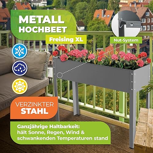 Miniatura 3 de Freising-XL - Jardinera elevada de metal con drenaje I - Maceta grande galvanizada y con recubrimiento en polvo con patas para jardín de hierbas,
