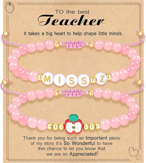 Teacher Appreciation Bracelet Gifts for Women Initial Beaded Bracelets Back to School Thank You Teacher Gifts 2pcs Link Bracelet New Teacher Graduation Gift Birthday Retirement Teachers' Day Jewelry