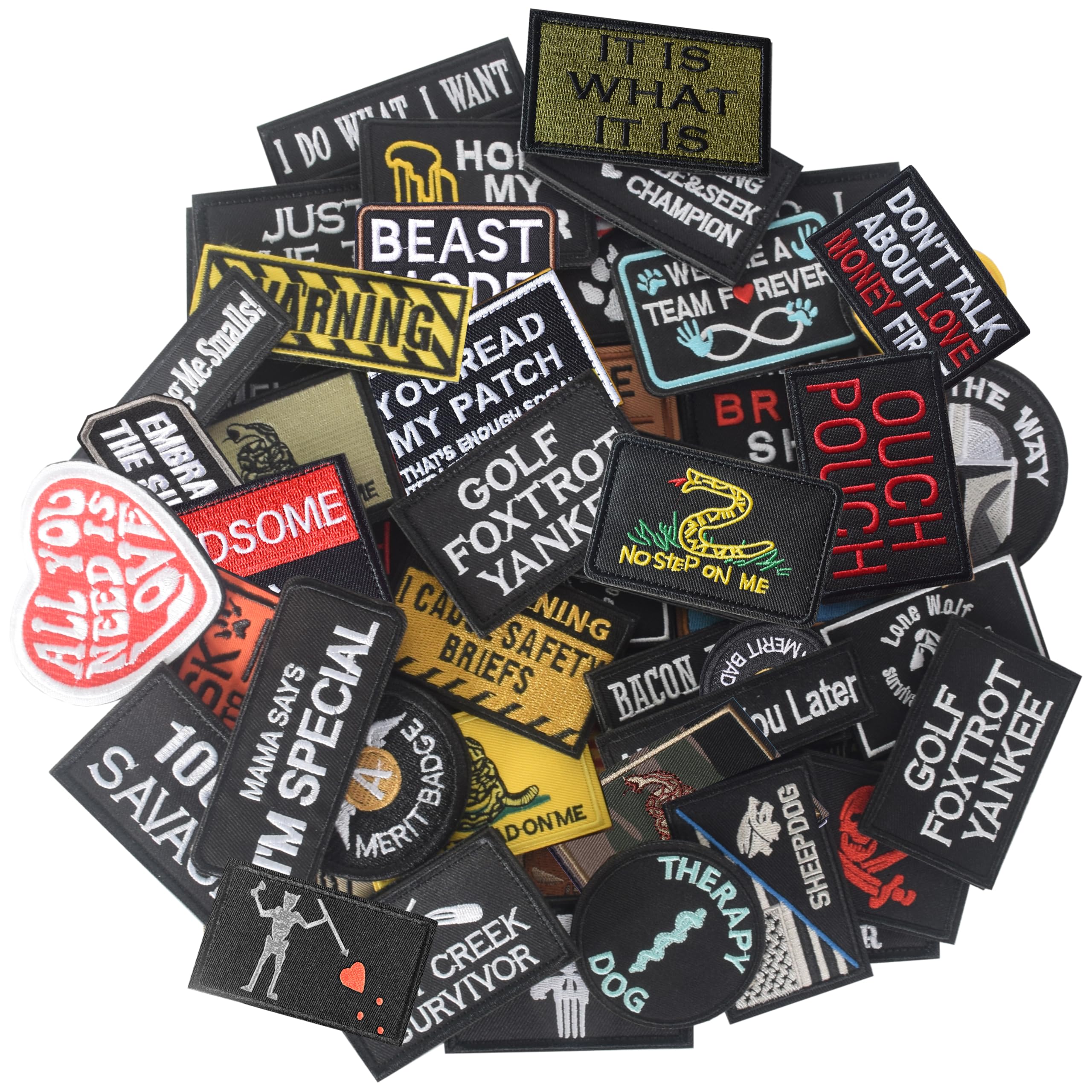 20 Stück zufällige taktische Moralaufnäher, Vollstickerei Aufnäher mit Stickerei, Moral Patch Bundle, moralischer Aufnäher mit Klettverschluss für Kappen, Rucksäcke, Kleidung, Westen, Militäruniformen