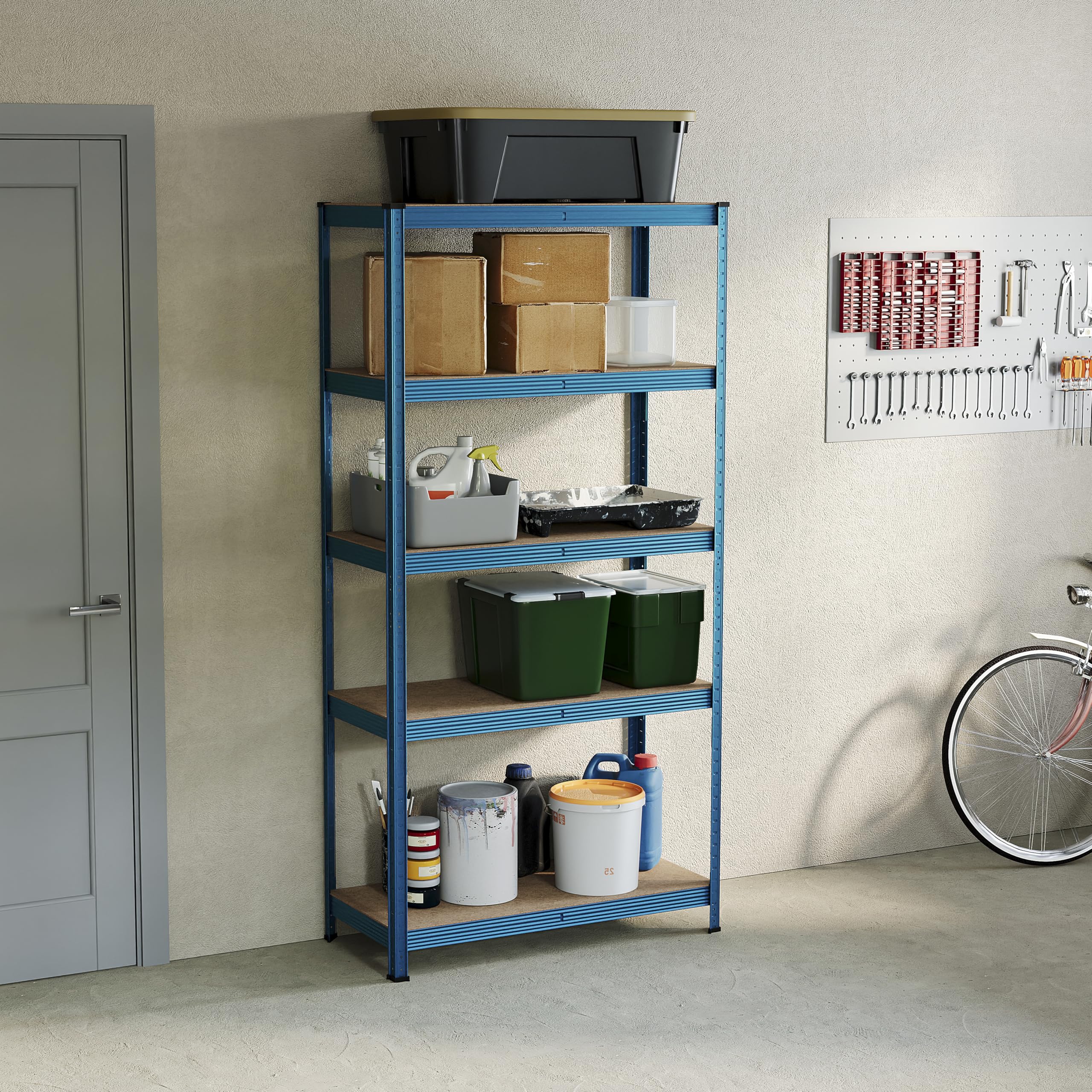 Home Vida 5 Tier Blue Heavy Duty Adjustable Steel Garage Shelving Unit (H) 1500mm (W) 700mm - 875kg Weight Capacity