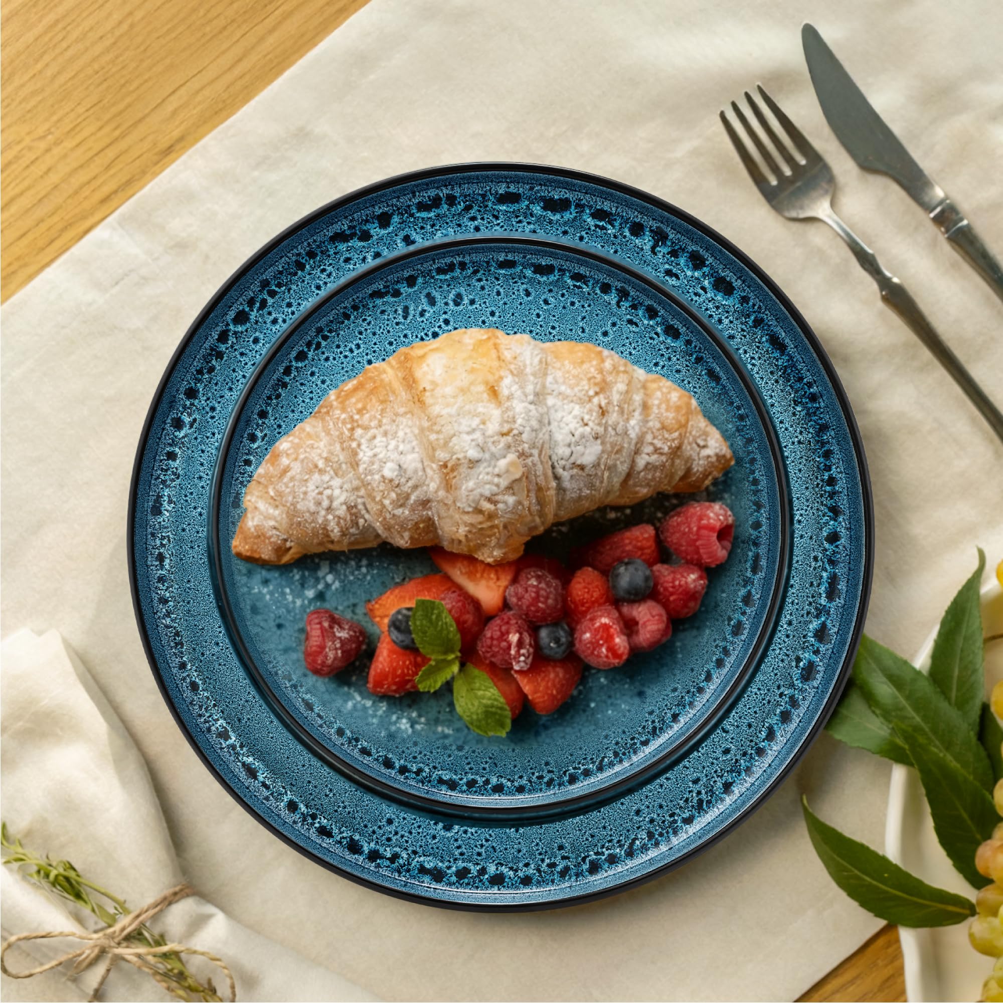 Twinzee 6 Grandes Assiette Azur - Compatible Micro-onde - Assiettes Service de Table Riviera Collection