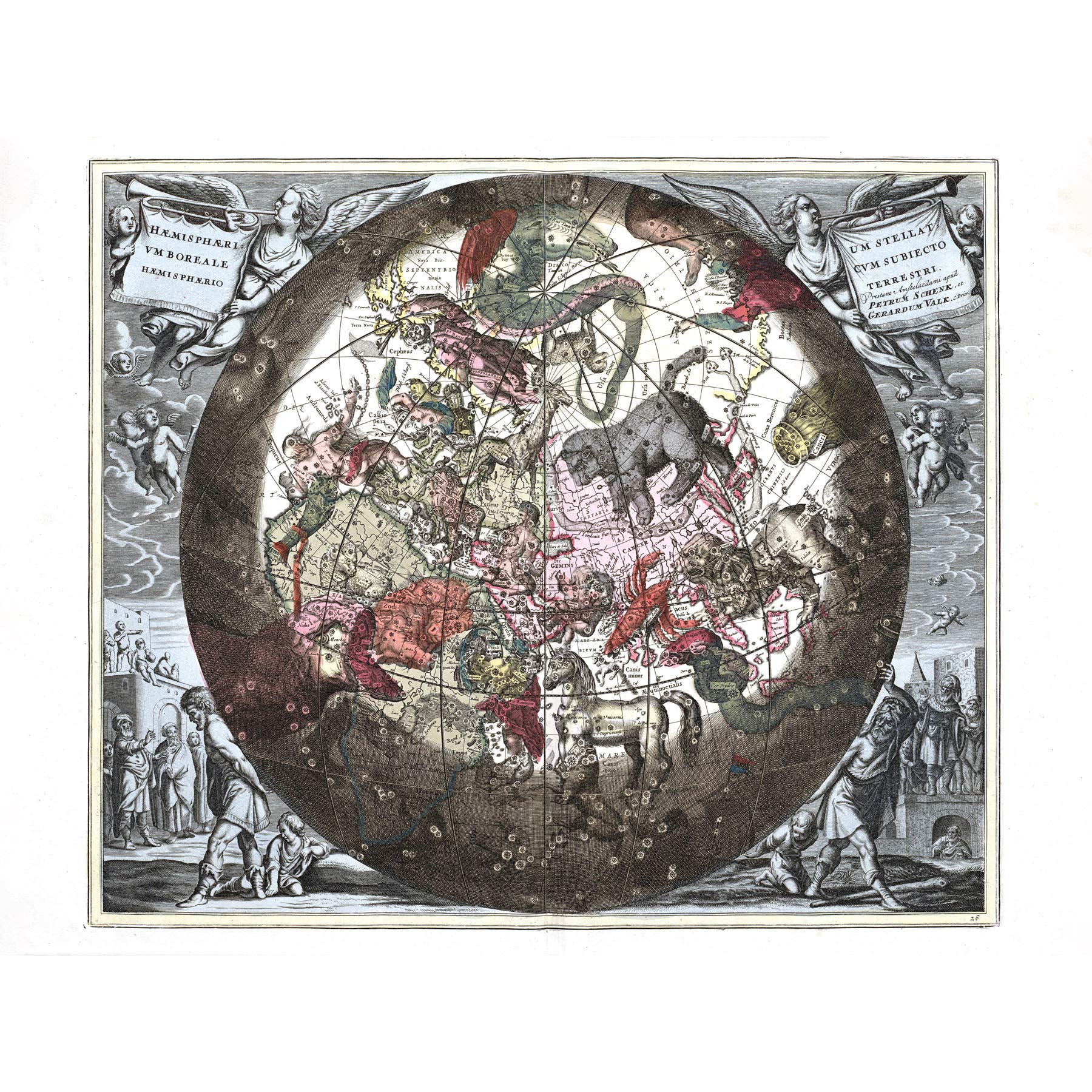 Map Keller 1708 Hemisphere Star Constellations World Large XL Wall Art Canvas Print