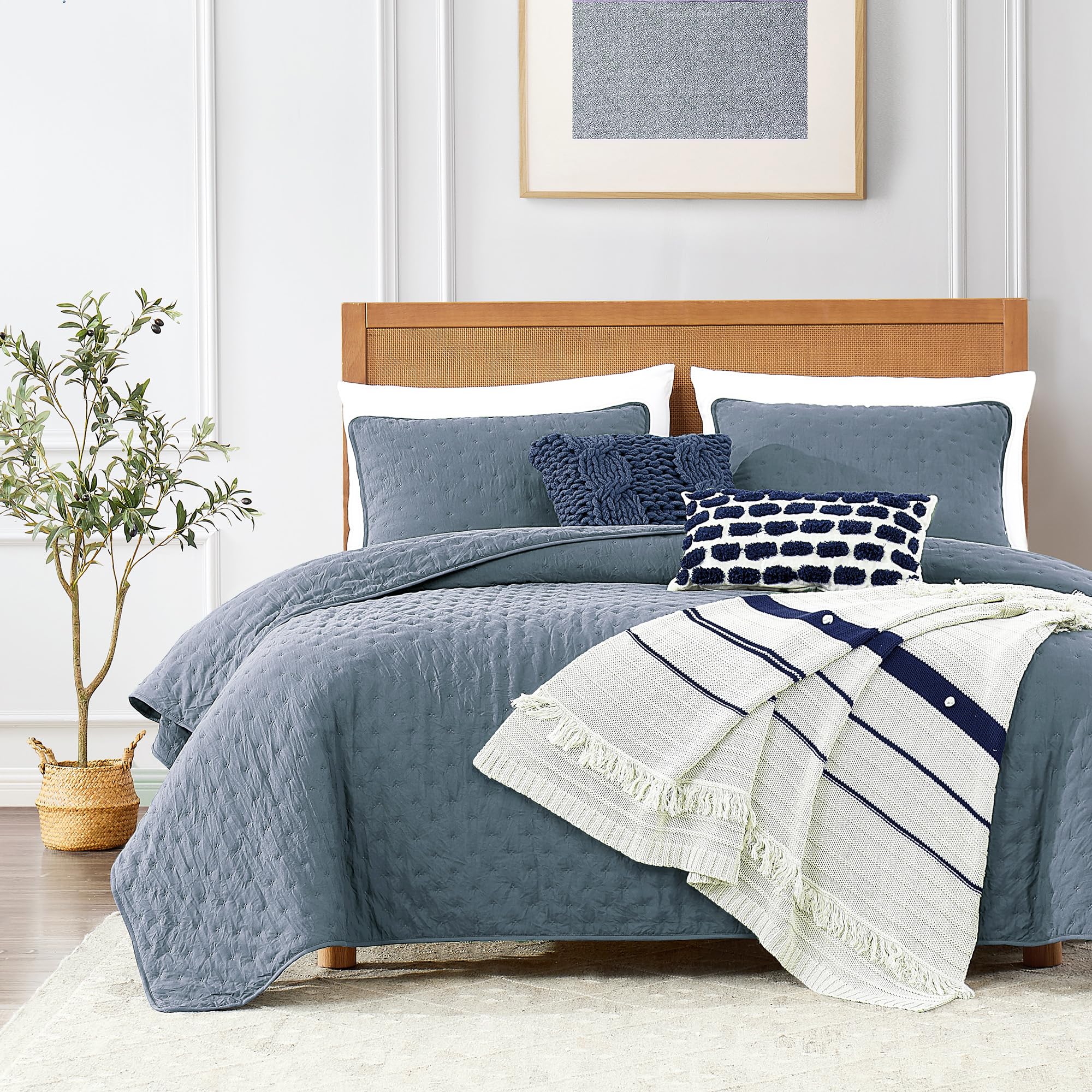 ROARINGWILD Set di biancheria da letto per letto matrimoniale, colore: blu polveroso, copriletto leggero e morbido, copriletto rustico rustico per la primavera e l'estate, 1 federa, 172,7 x 228,6 cm