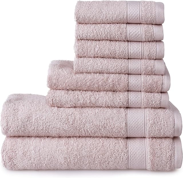 Welhome Basic 100% Cotton Towel (Blush) - 8 Piece Set - Quick Dry - Absorbent - Soft - 434 GSM - Machine Washable - 2 Bath - 2 Hand - 4 Wash Towels