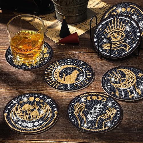 Miniatura 2 de Xuhal Juego de 12 posavasos de pintura de diamantes de tarot, posavasos de arte de diamantes con soporte para bebidas de bricolaje para adultos,