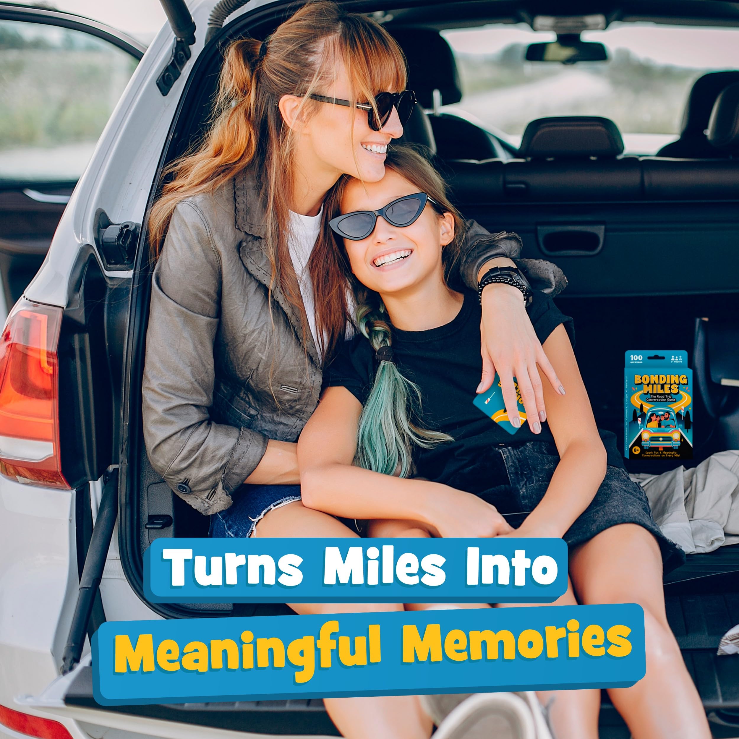 WELL BALANCED Bonding Miles - Juego de cartas de conversación de viaje por carretera para niños, adolescentes y adultos, juego de coche, artículos esenciales de viaje