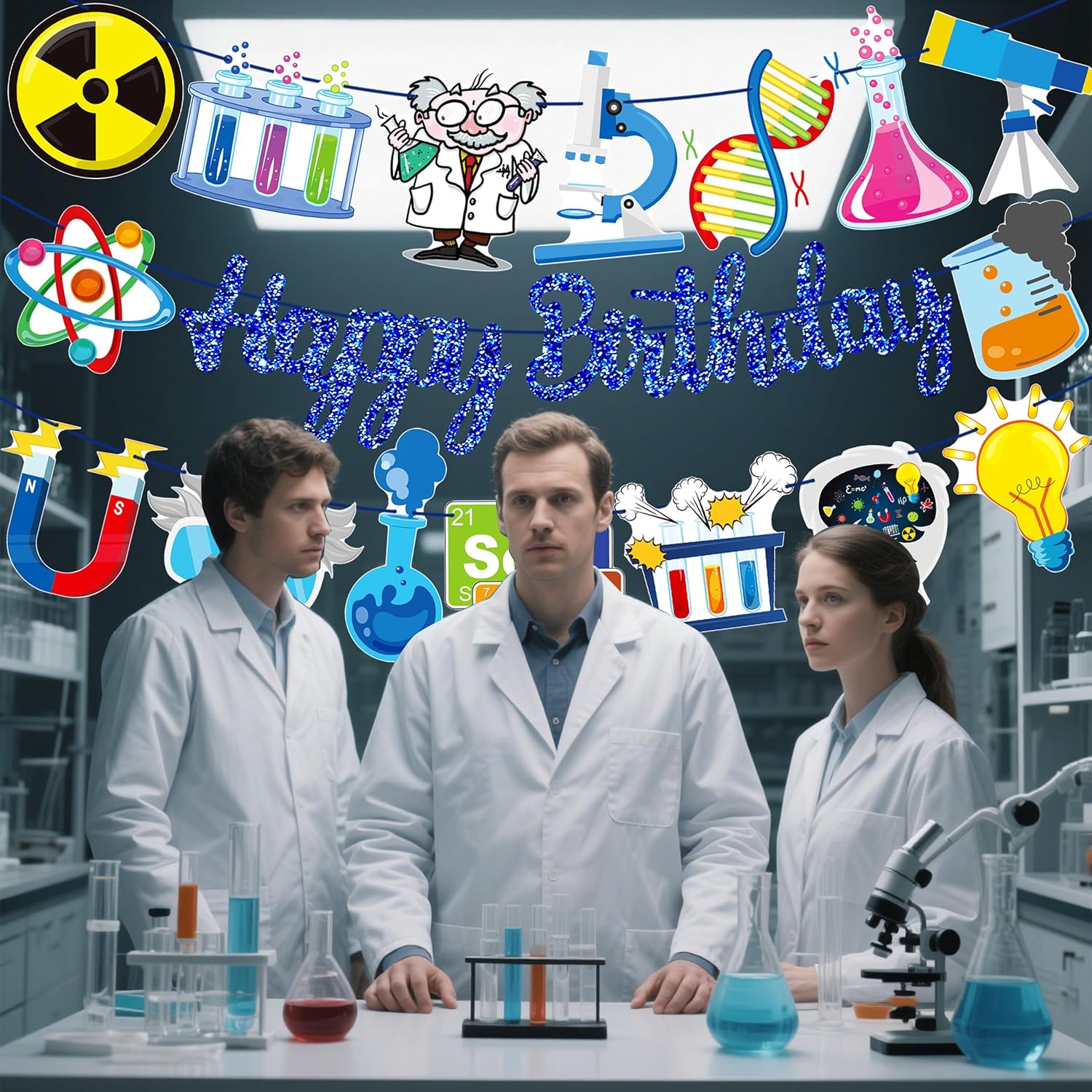 3Pcs Science Birthday Party Banners Blue Science Birthday Party Decorations Chemistry Laboratory Theme Banner Garlands for Science Theme Party Baby Shower Supplies - Image 8