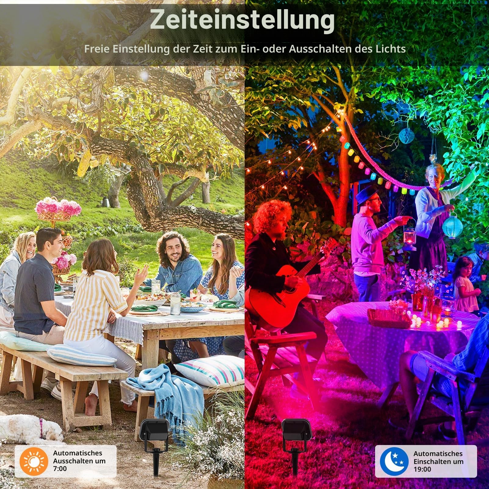 NATPOW Gartenbeleuchtung mit Strom, 4 Stück RGB Gartenleuchte mit Erdspieß, Farbwechsel Gartenstrahler mit Fernbedienung Bluetooth APP, IP65 Wasserdicht Gartenlampe für Garten Rasen Pfad Außen