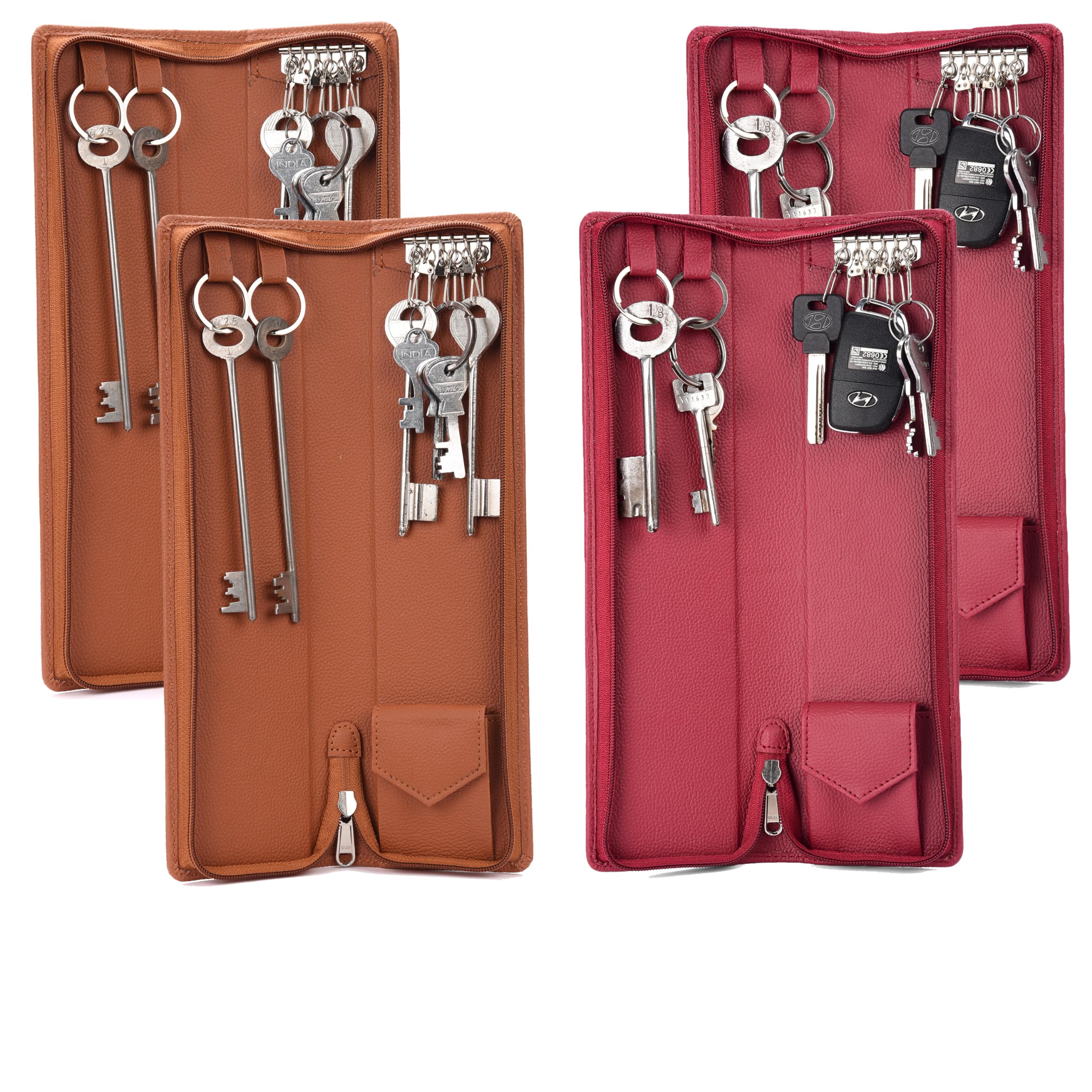 essart Sarvika Collection 32.50cm Pack of 1 PU Leather Key Pouch case Wallet Keychain Key Pouch Holder Men & Women Key Pouch Holder, Durable Bank Locker Key Pouch (Cherry,Brown,2)(Pack of 4)-image-28