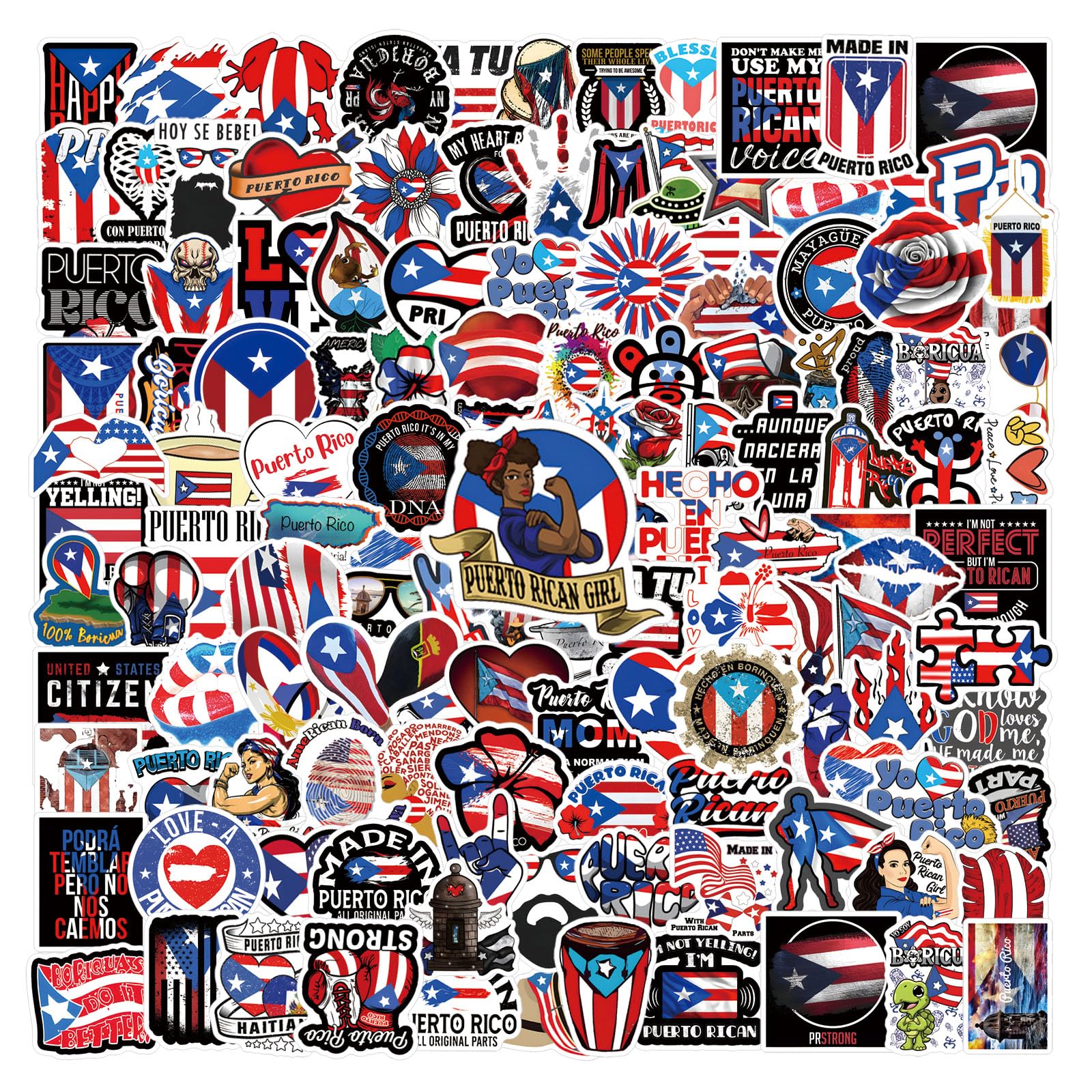 200Pcs Puerto Rico Stickers Pack, Aesthetics Vinyl Waterproof Decals for Water Bottle,Laptop,Phone,Skateboard,Scrapbooking,Bumper Decor for Fans for