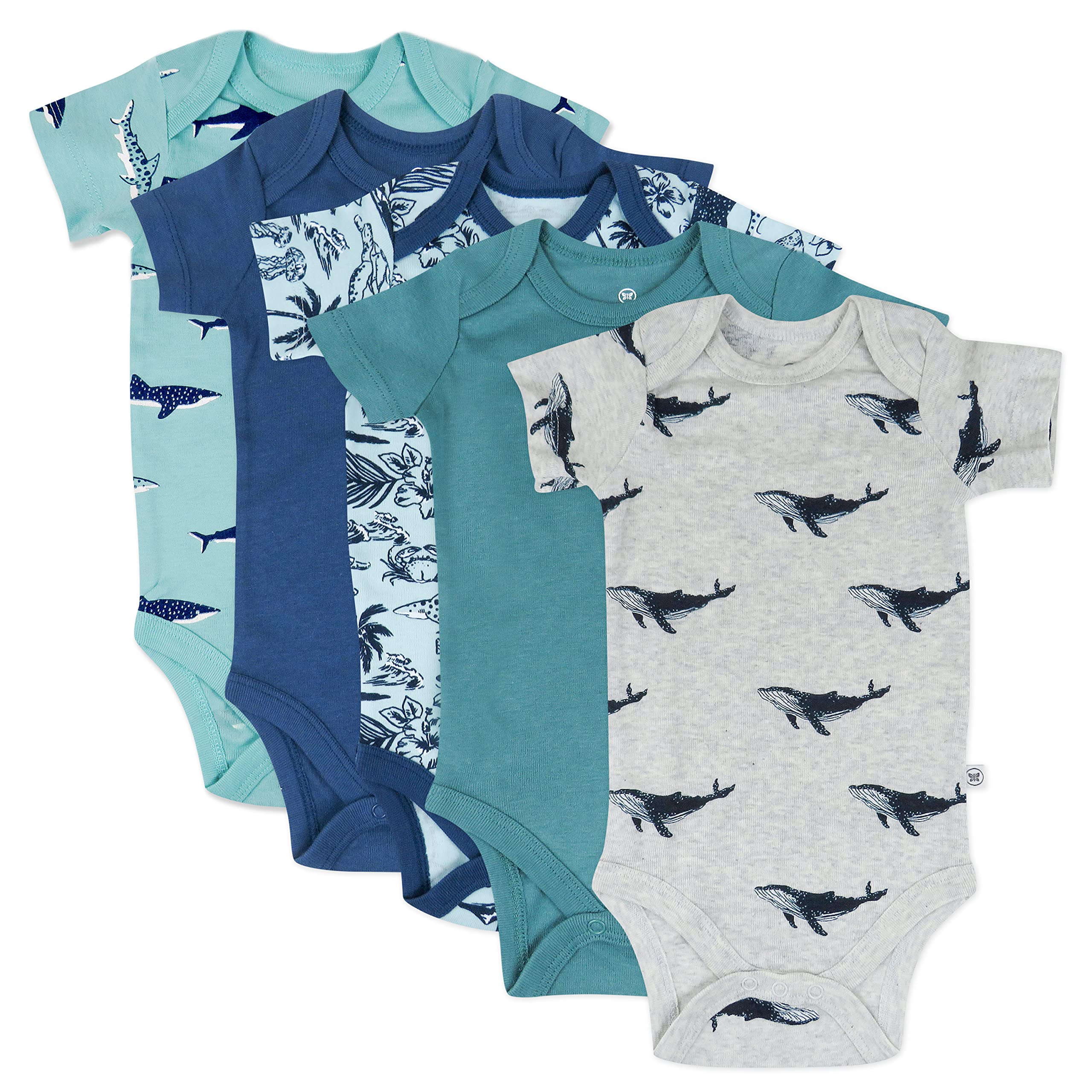 HonestBaby 5-pack Short Sleeve Bodysuits One-piece 100% Organic Cotton for Infant Baby Boys