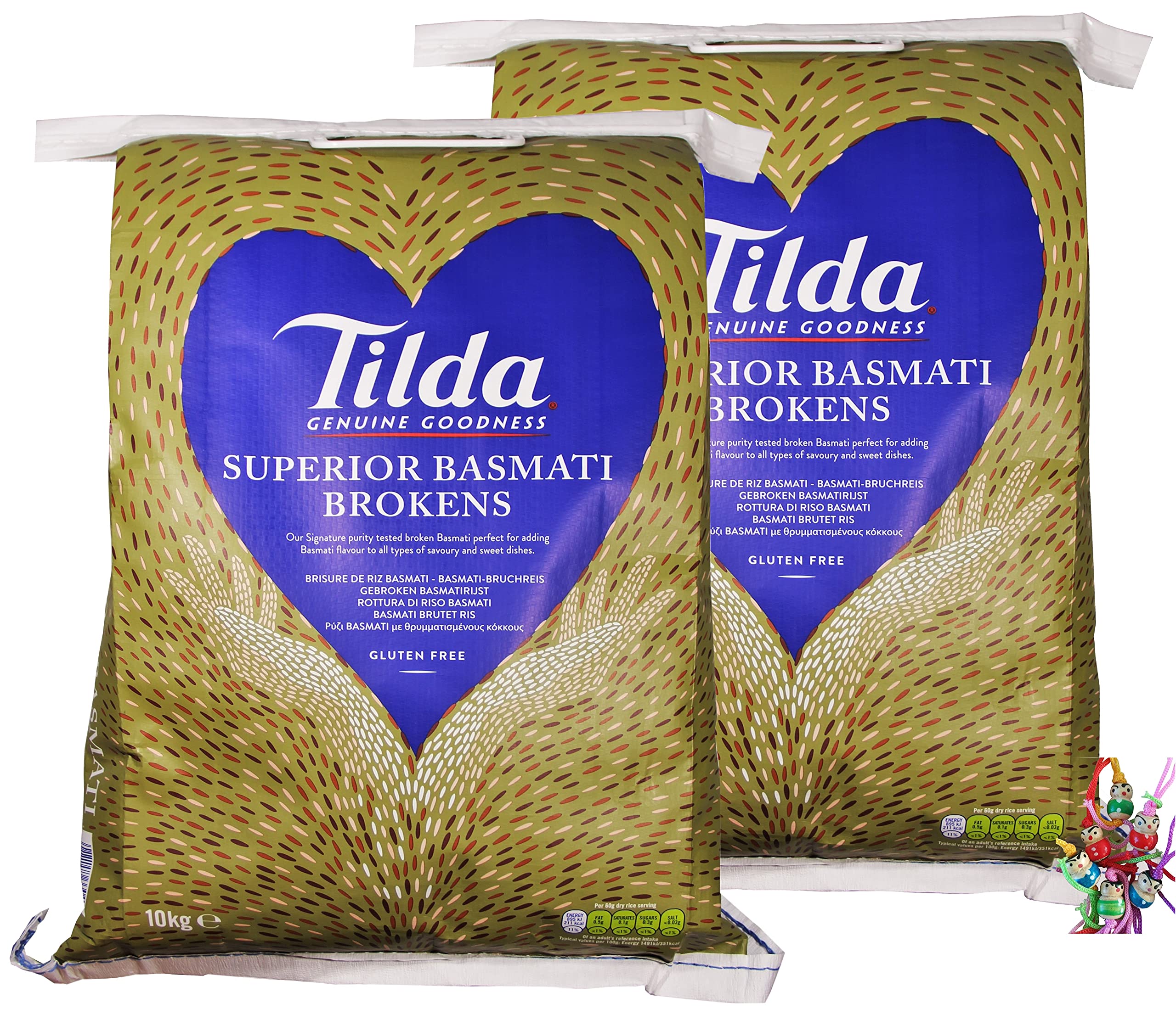 2er Pack - TILDA [ 2x 10kg ] Basmati Bruchreis | Basmatireis | Superior Broken Basmati + ein kleiner Glücksanhänger gratis