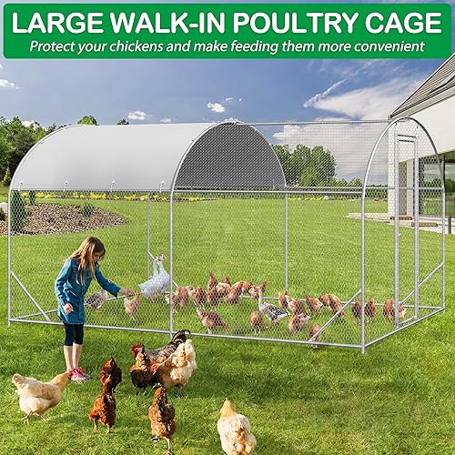 Miniatura 12 de Gallinero de metal grande, corralito con cubierta impermeable, jaula para aves de corral con techo de espuela para exteriores, patio trasero, granja