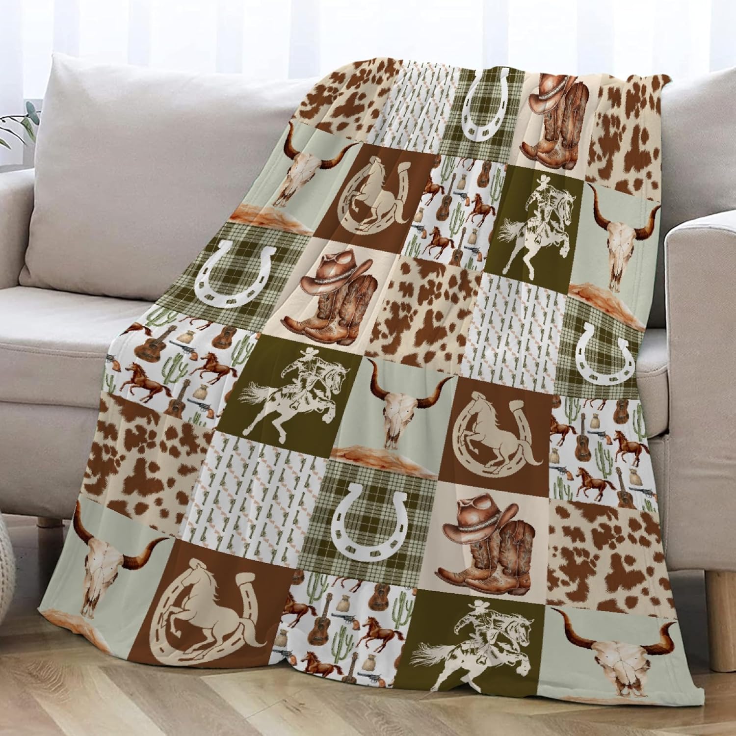 Western Blanket Cowboy Blankets Gift for Boys Men Vintage Western Stuff Flannel Throw for Sofa Couch Bed Home Camping Travel Western Decor Birthday Gift for All Seasons,40"x50"for Kids/Baby