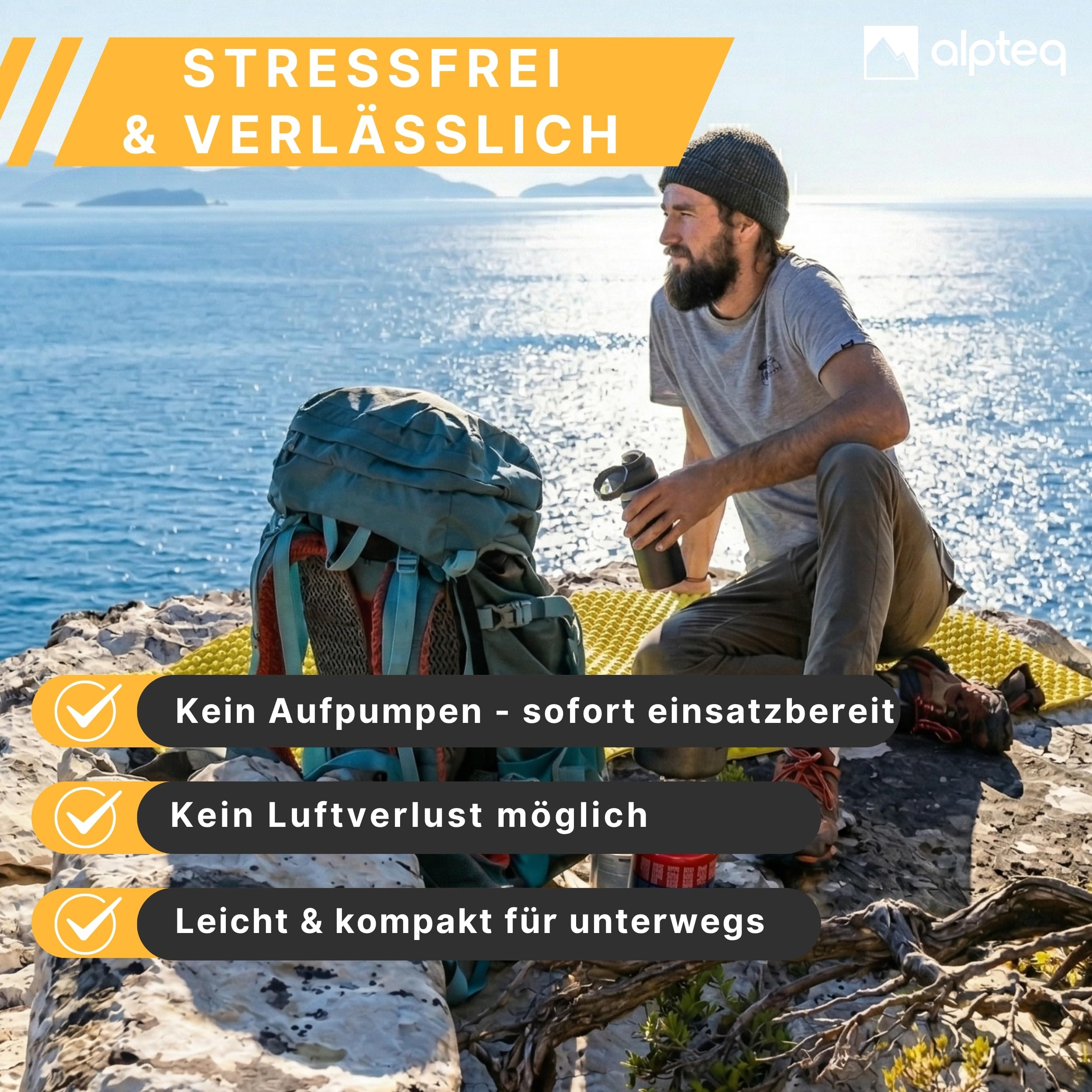 SchlafPlatz Materassino pieghevole – Materasso termico IXPE & materassino per campeggio & escursioni, ultraleggero, impermeabile, isolante, materasso in schiuma per esterni