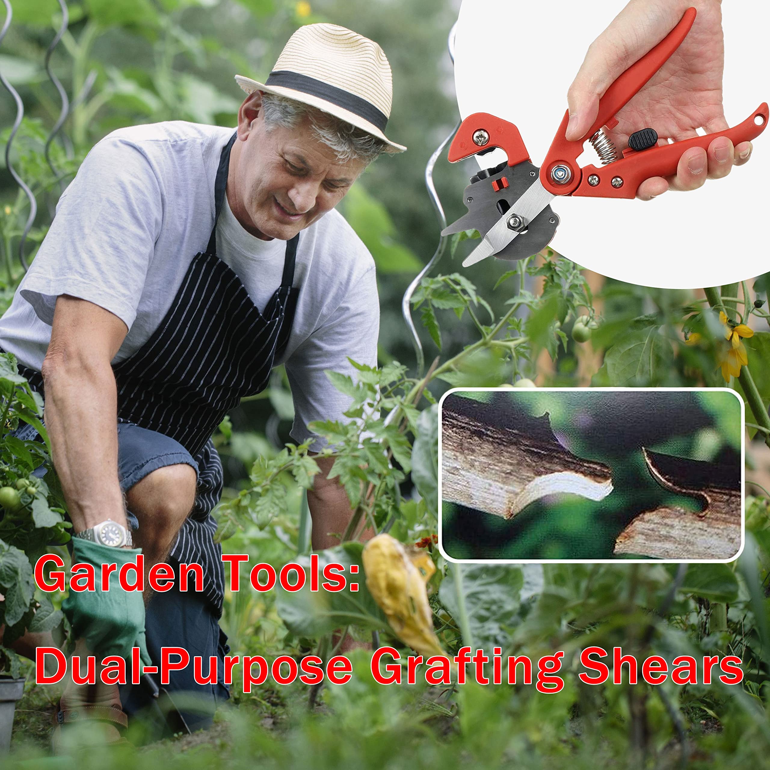 Kit di utensili per innesto da giardino 2 in 1, innesto a V/innesto a U/innesto a Omega, forbici da potatura per alberi da frutto da giardino, set di utensili per taglio e innesto con nastri per inn