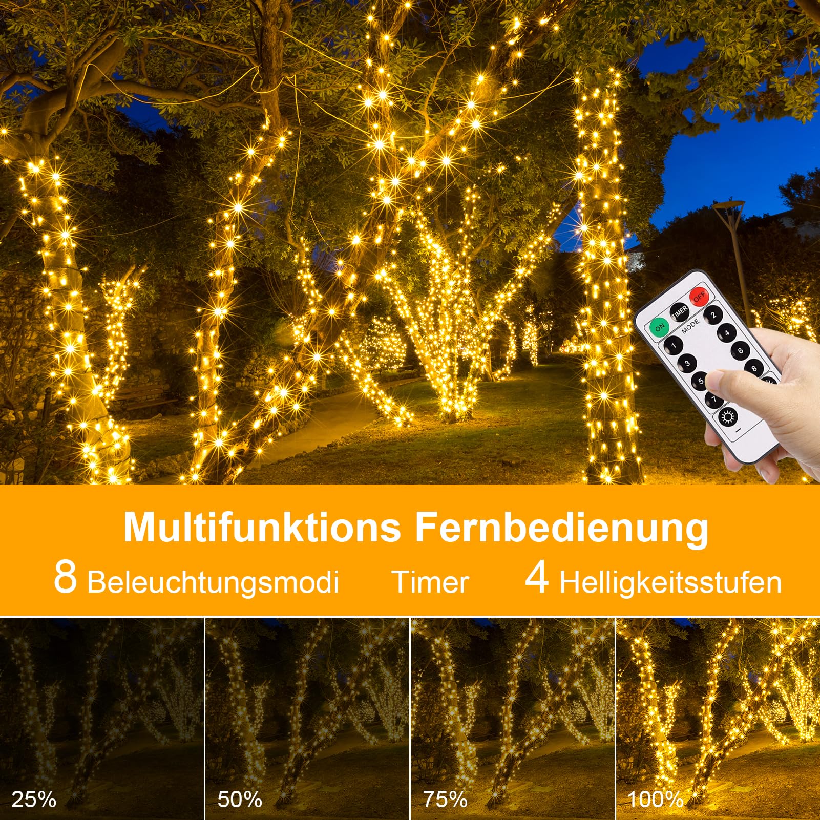 Guirlande Lumineuse Extérieur,20M 200 LED IP65 étanche Avec Minuterie