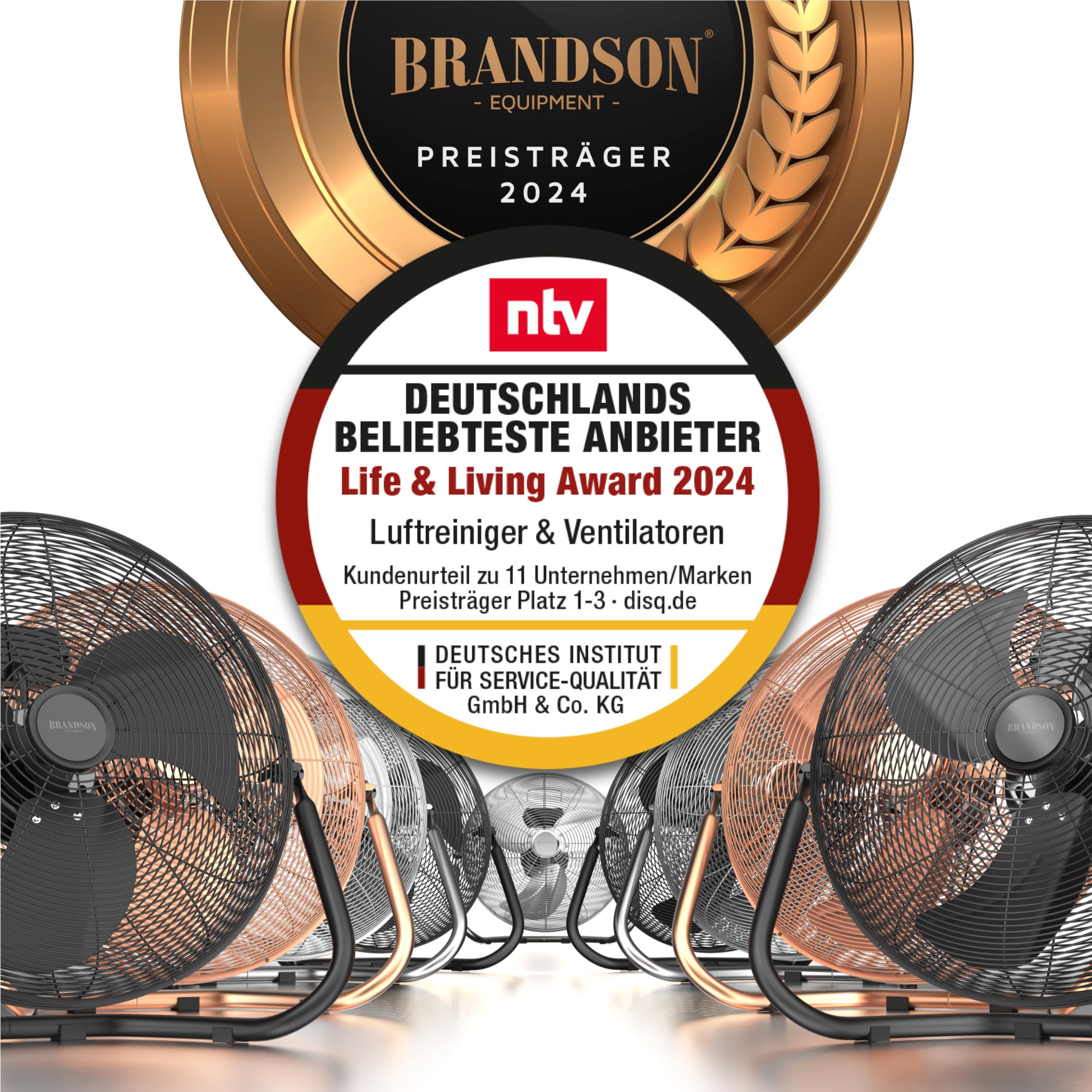 Brandson Standventilator 50 cm 160 Watt Kupfer Design Ventilator Retro Stil