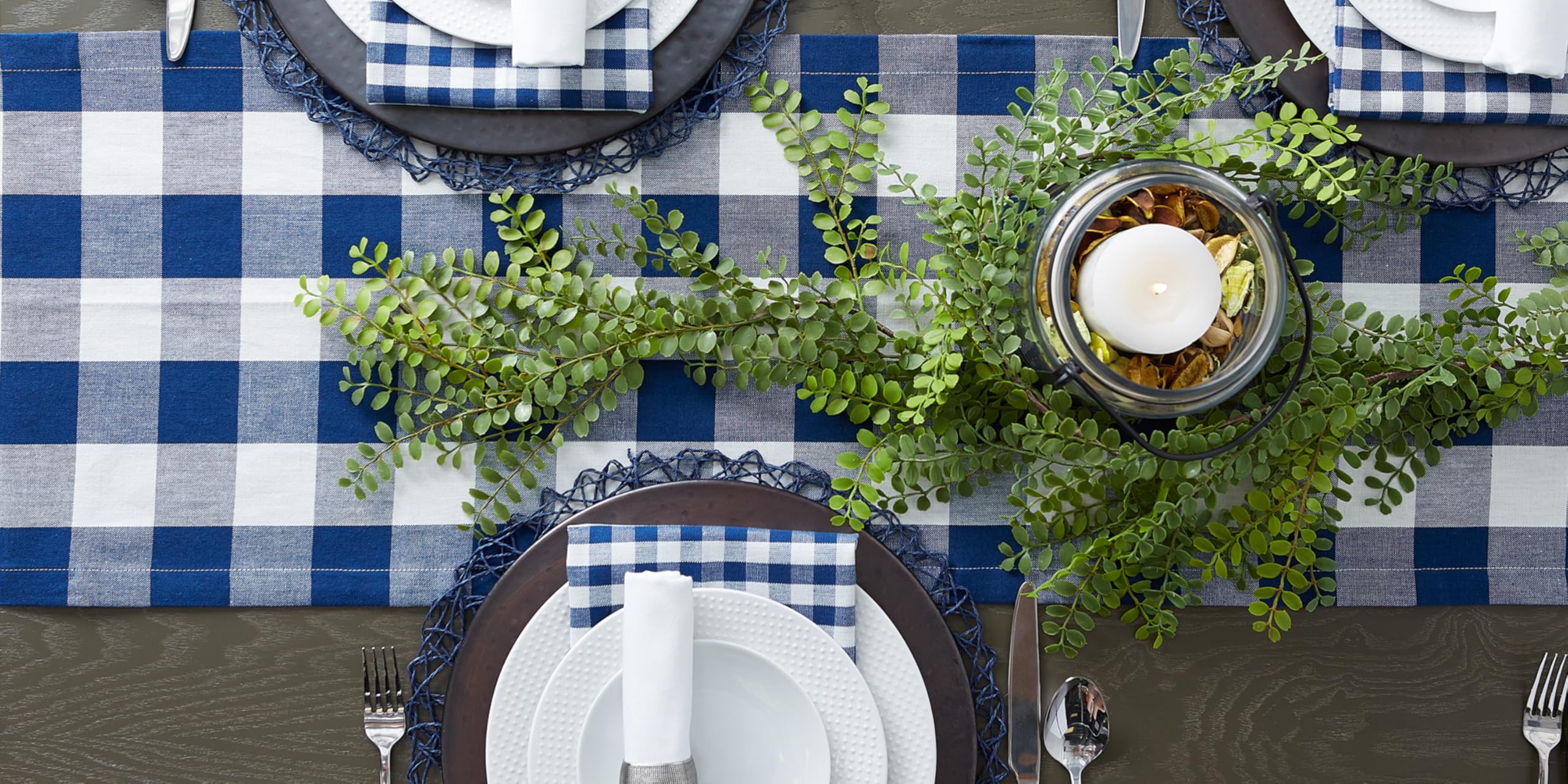 DII Cotton Buffalo Check Table Runner for Family Dinners or Gatherings, Indoor or Outdoor Parties, Everyday Use (14x72", Seats 4-6 People), Navy & Cream 4
