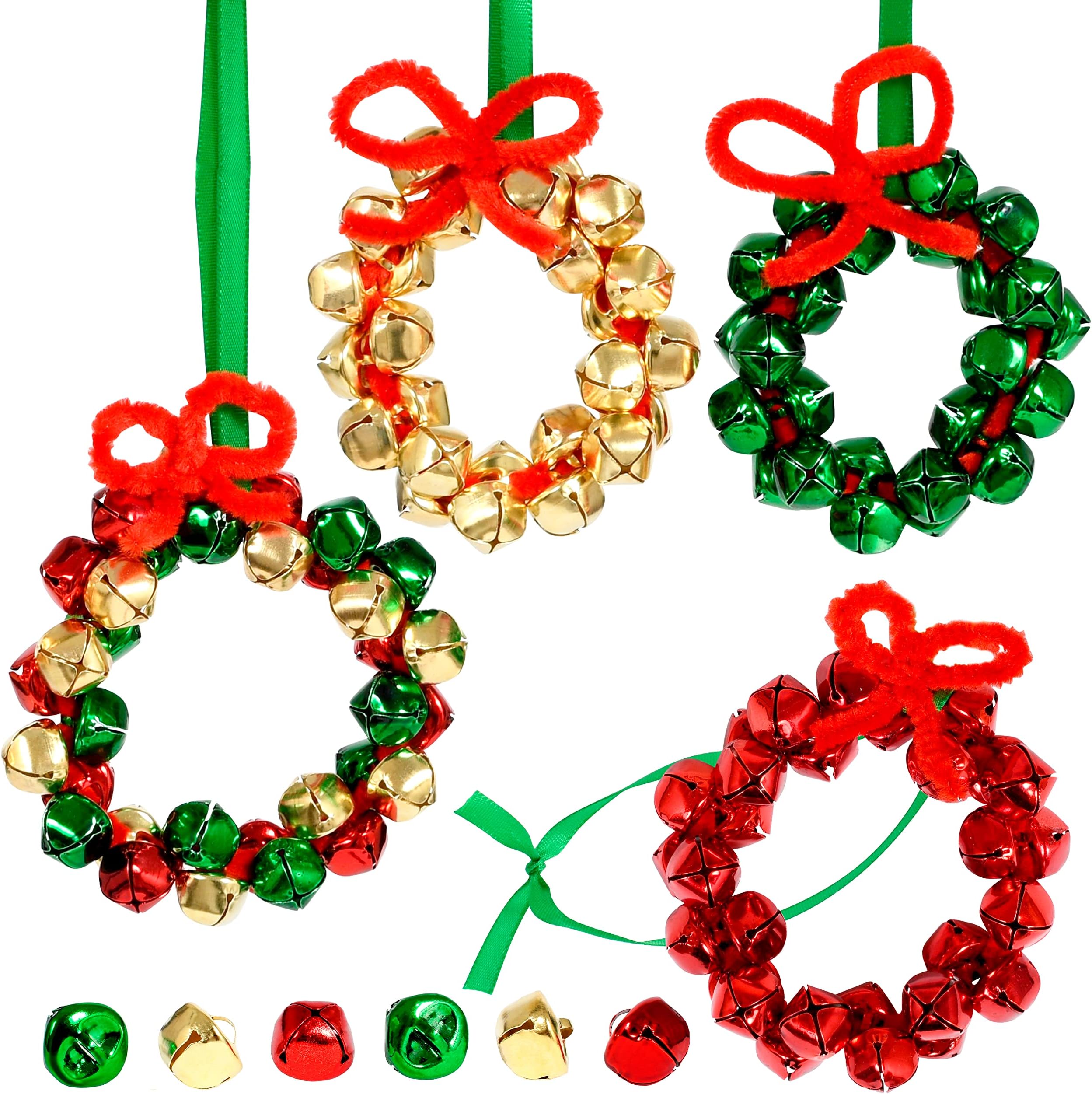 READY 2 LEARN Christmas Crafts | Create Your Own Jingle Bell Wreath Ornaments | Set of 4 | DIY Ornaments for Kids | Christmas Tree Decoration | All Materials Included