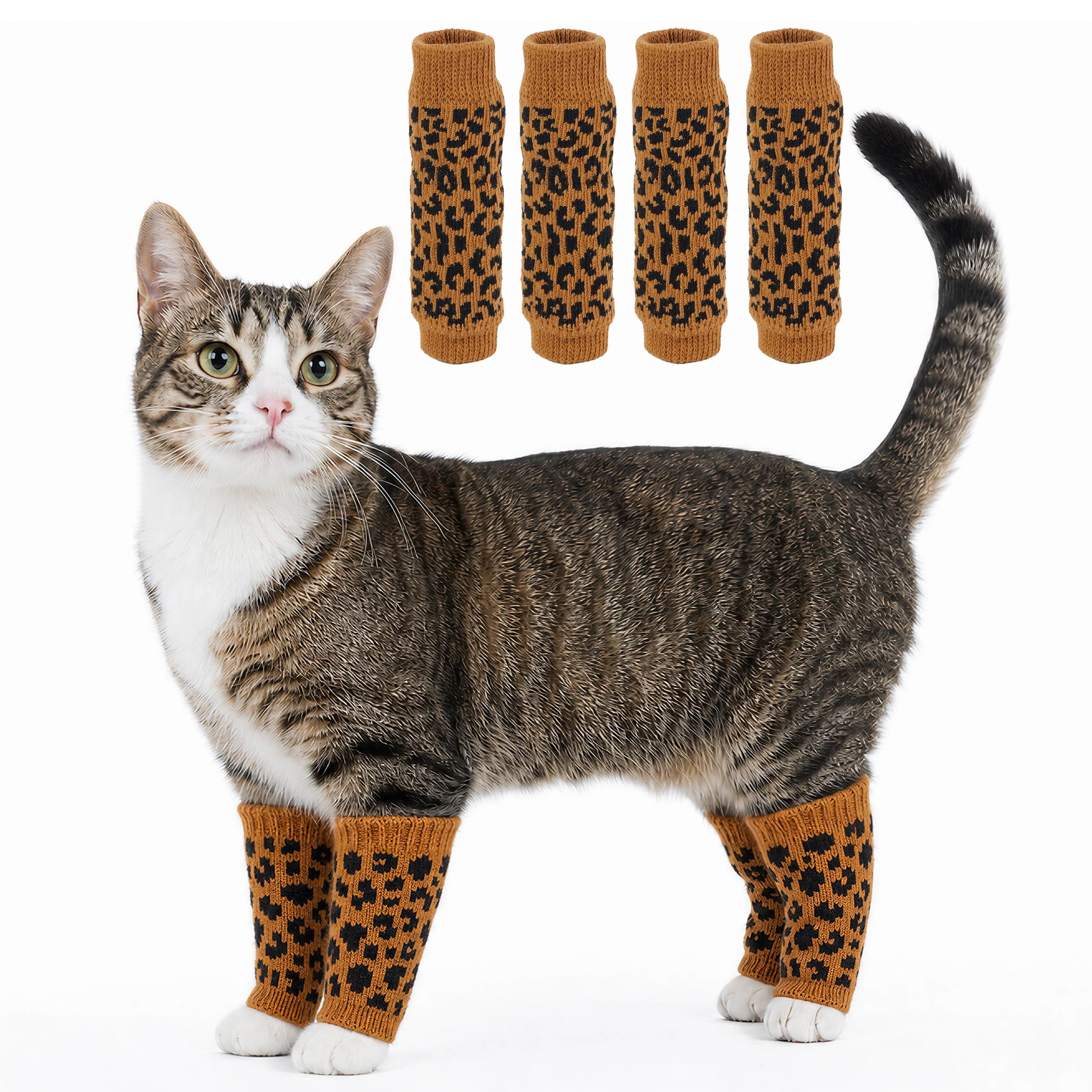PUMYPOREITY 4 Pcs Dog Elbow Protector, Dog Leg Wrap, Dog Lick Sleeve To Prevent Licking Back Leg, Joint Protective Sleeve Arthritis (Brown leopard, M)