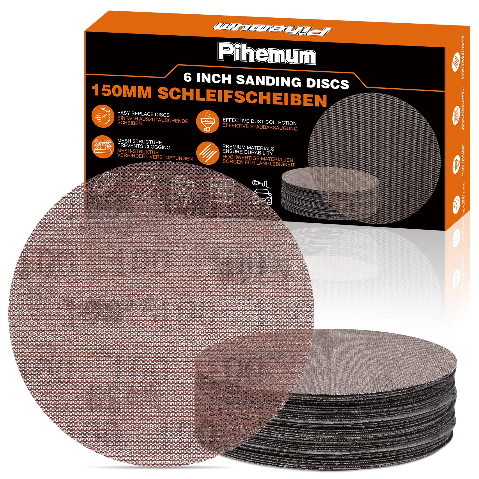 pihemum 50 Pcs 150mm Mesh Sanding Discs 100 Grit Hook and Loop Net Sandpaper for Orbital Sander