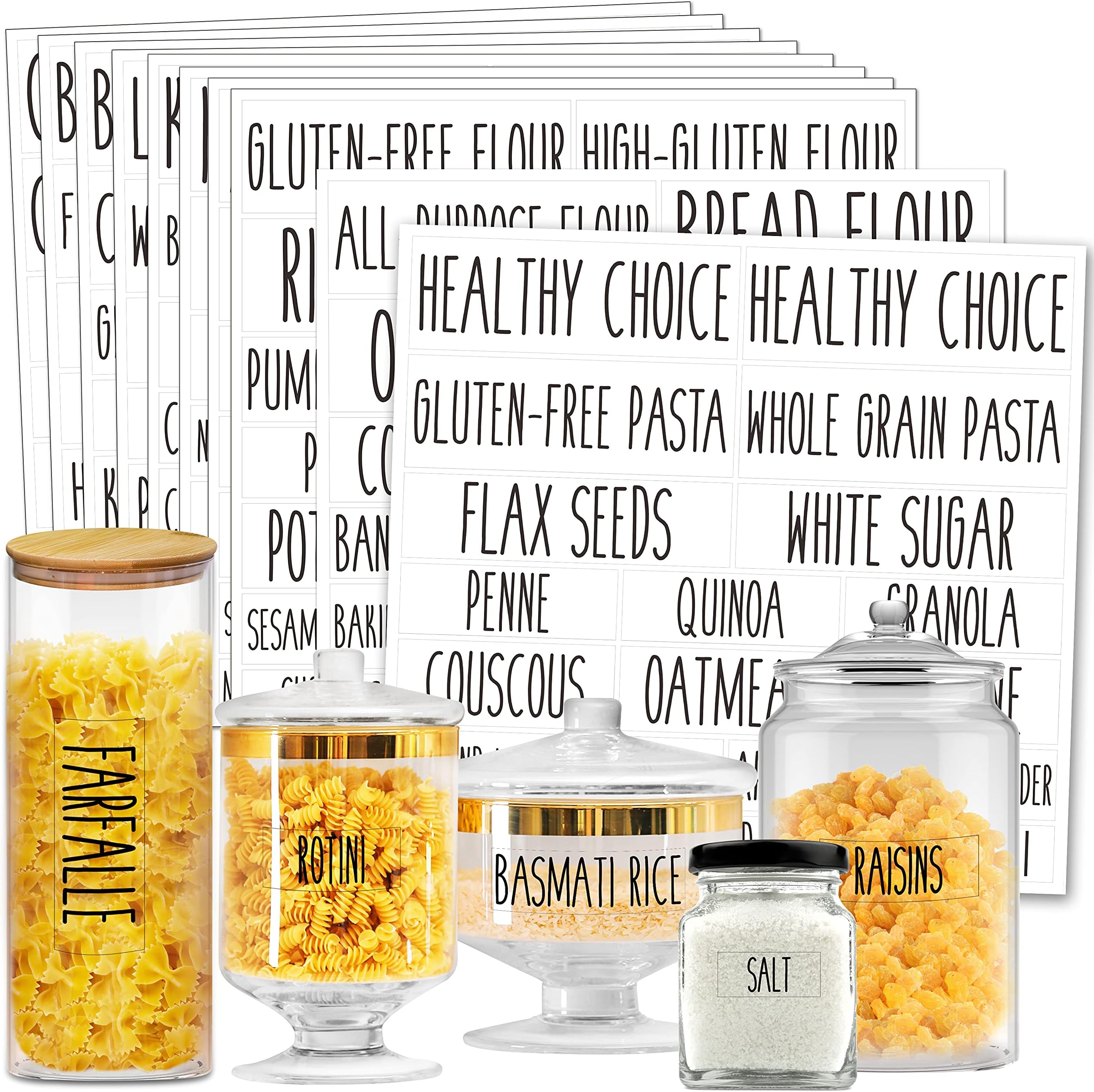 231 Pcs Clear White Pantry Labels Set, Waterproof and Removable, for Kitchen Restaurant Storage Organization, Customizable Stickers for Food Containers, Jars for Flour, Sugar, Oat