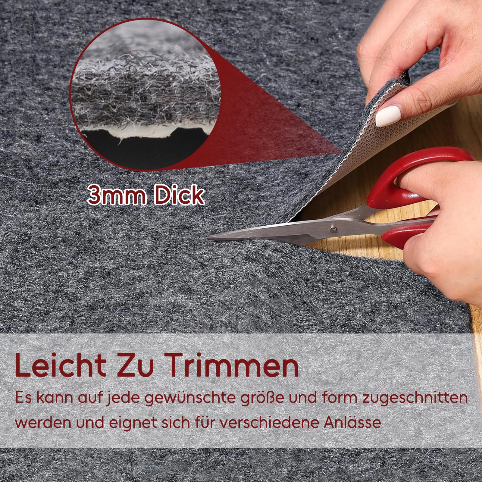 Filz-Teppichunterlage mit Rutschfester Gummiunterseite, 70 x 140 cm, Unterlage für Teppiche, Schutzpolster für Hartholzböden, hält Teppiche an Ort und Stelle, weich und siche