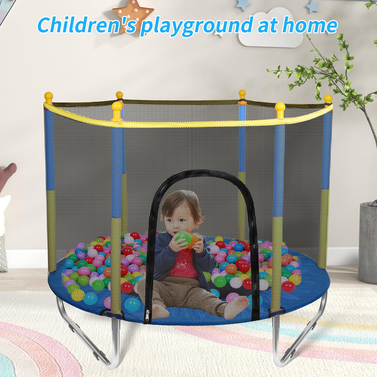 Cama Elástica Infantil, Trampolim Criança Exterior con Red de Seguridad, Camas Elastica Interior, Capacidad 100 kg, Estructura de Acero, Trampolines para Niños 2 3 Años