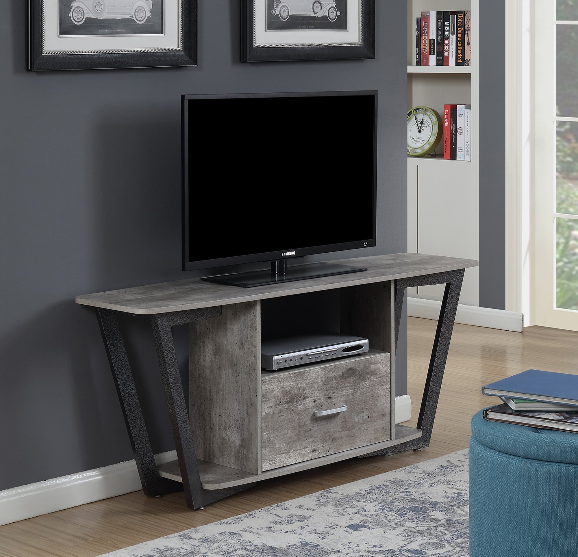 Convenience Concepts Graystone 60" TV Stand, Faux Birch / Slate Gray Frame