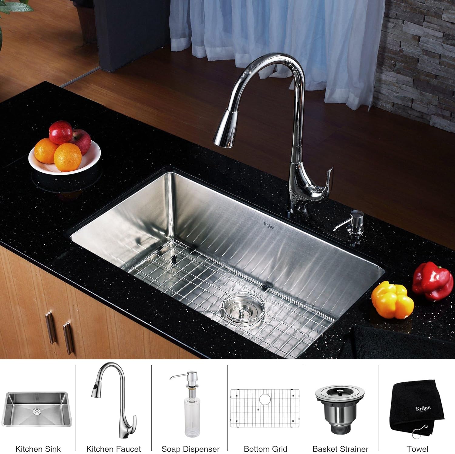 Kraus KHU10030KPF1621KSD30CH 30 inch Undermount Single Bowl