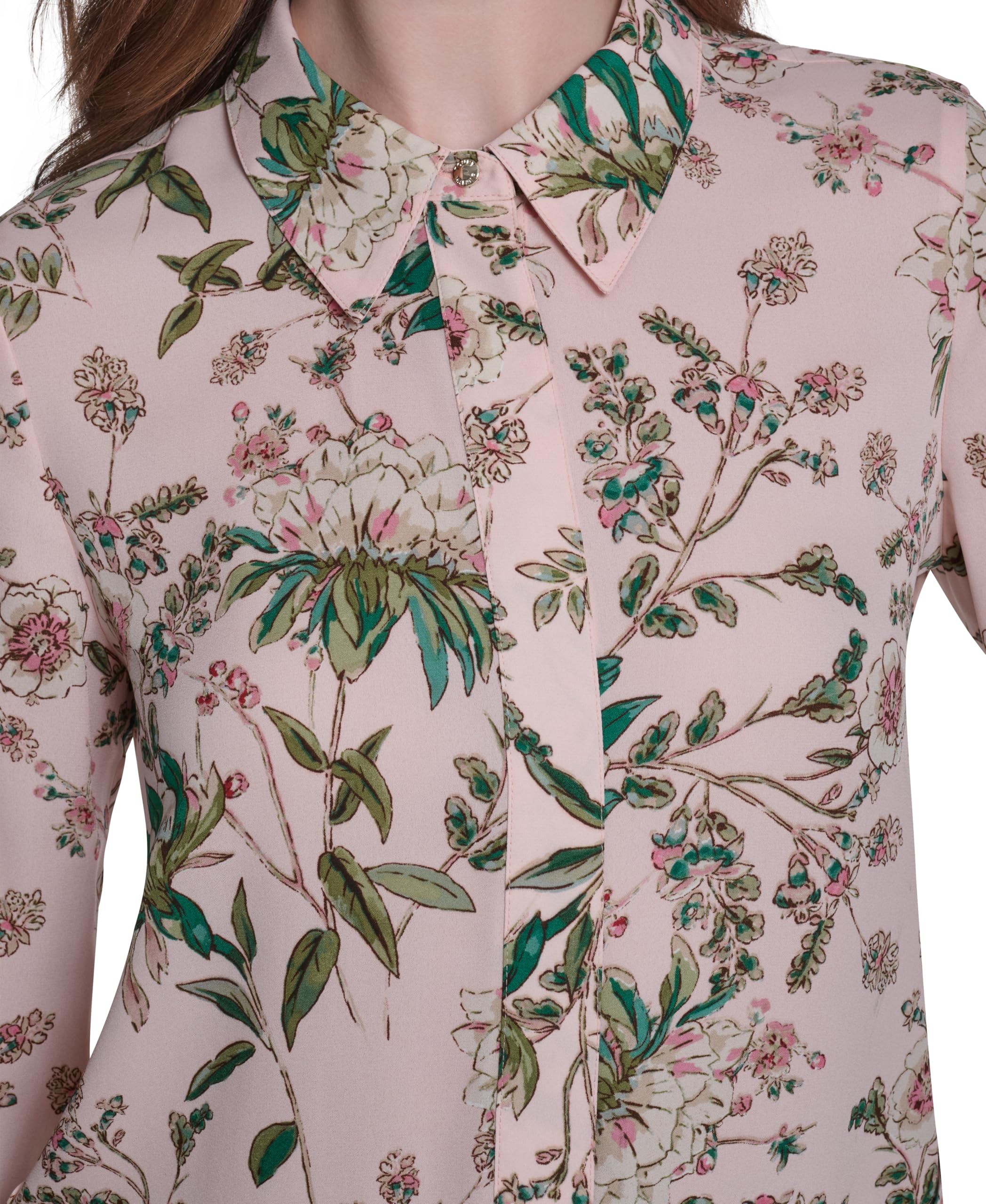 Tommy Hilfiger Damen Collared Neck Long Sleeve Printed Button Up Shirt Bedrucktes Langarmhemd mit Kragen und Knöpfen (1er Pack)