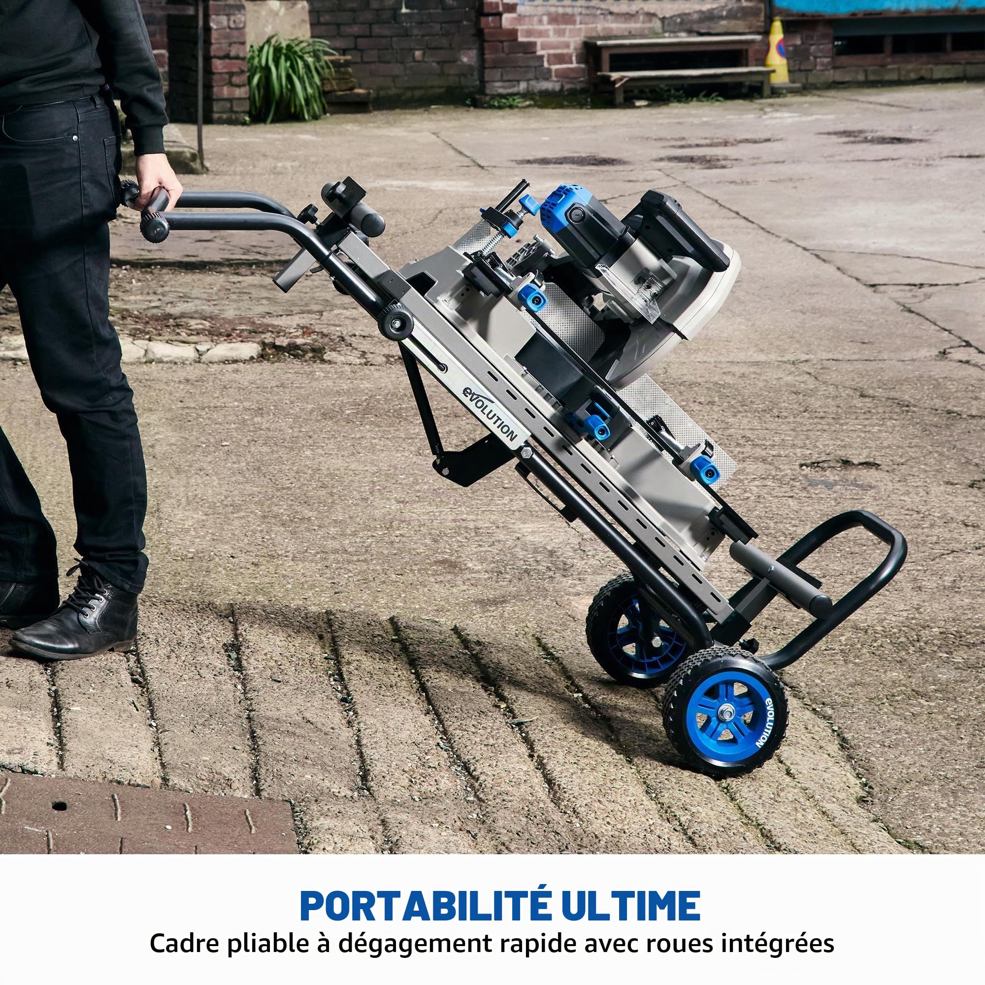 Evolution Power Tools, Support MCS, Support pour scie à onglet avec assistance Powerlift | Châssis en acier robuste, roues tout-terrain, compatible avec Evolution S355CPS, R355CPS