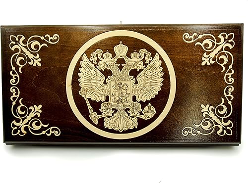 Miniatura 4 de WOODEN BACKGAMMON BOARD GAME Nardi Nardy checkers chess carving Engraving Russian Coat of Arms Ornament hand made gift wood, plywood table game