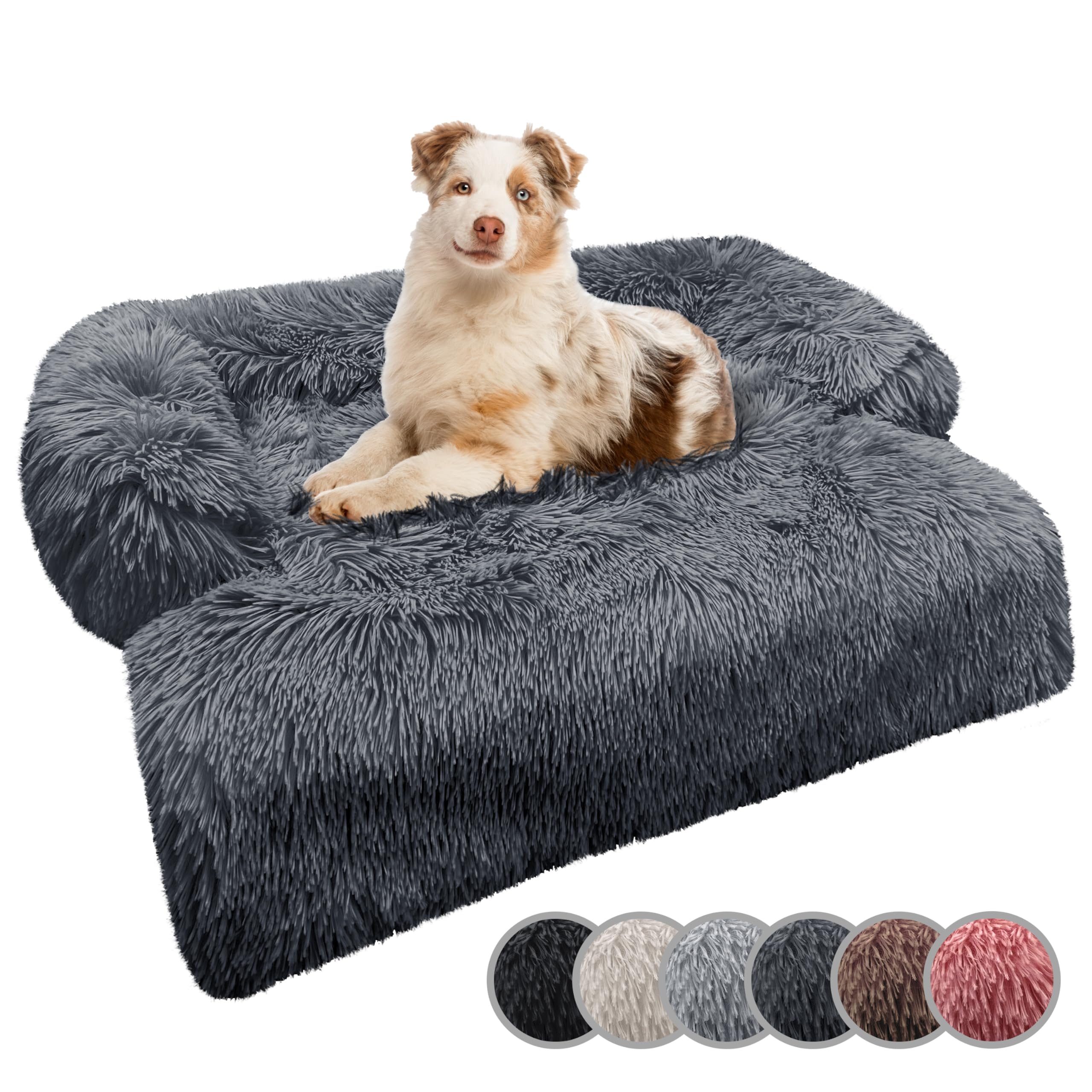 bluzelle Funda Sofa & Cama Perro para Perros Pequeños y Medianos, Manta Impermeable Lavable para Mascotas con Base Antideslizante, Felpa Suave, Protector de Muebles y Maletero, Color:Gris Oscuro