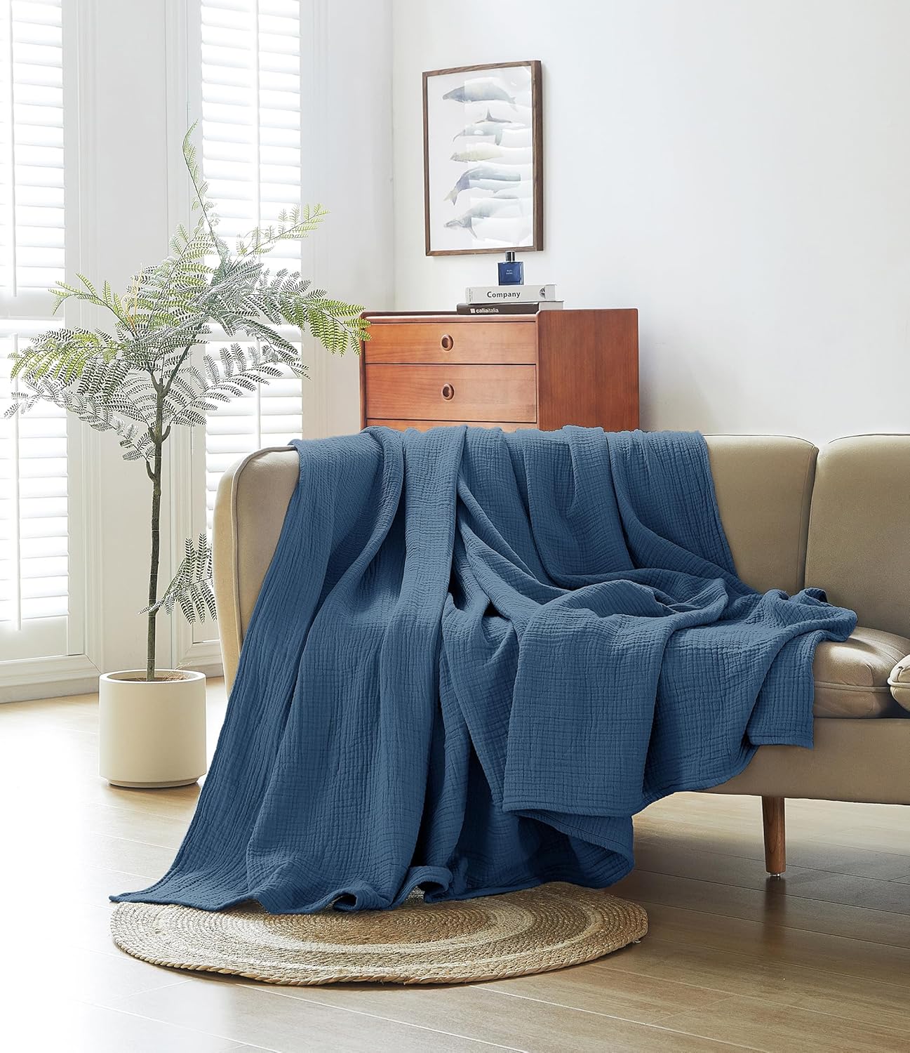 100% Cotton Muslin King Blanket (108" x 90") – A Luxuriously Soft, 4-Layer Lightweight and Breathable Gauze Blanket, Perfect for Year-Round use on beds, couches (Pacific Blue, King) - Image 6