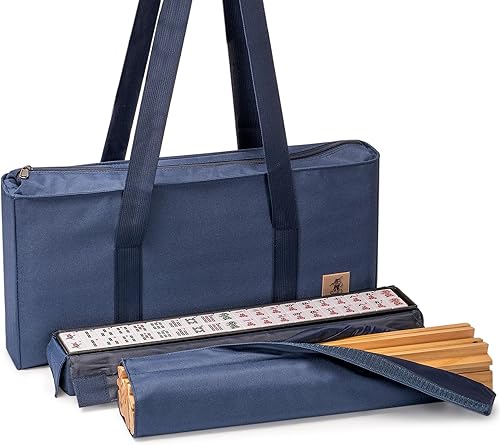 Miniatura 5 de Yellow Mountain Imports American Mahjong Set, Indigo Tides - Estuche suave azul, 4 estantes todo en uno con empujadores, monedas de puntuación