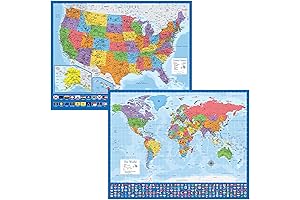 Massive Wall Map Set of World & United States [Blue, 46" x 60"]
