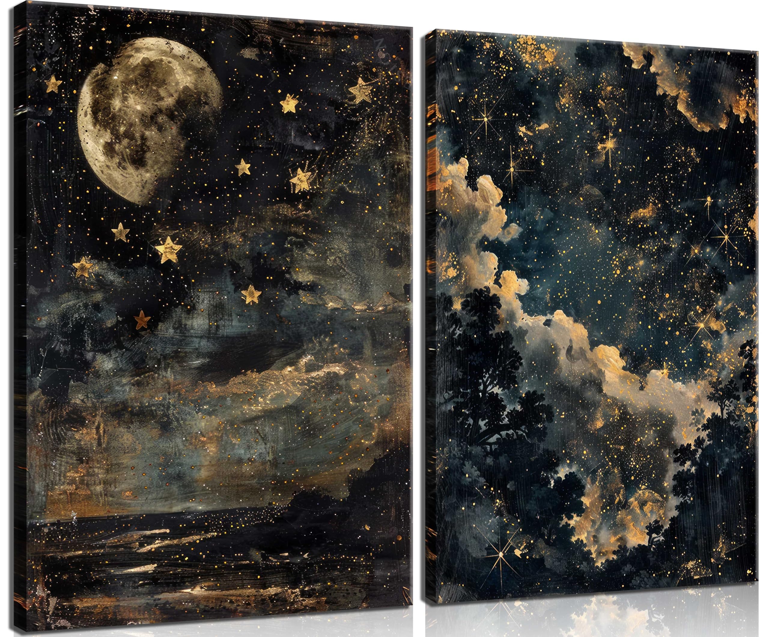 Amazon.com: 2 Pcs Vintage Moon Celestial Canvas Wall Art Moody