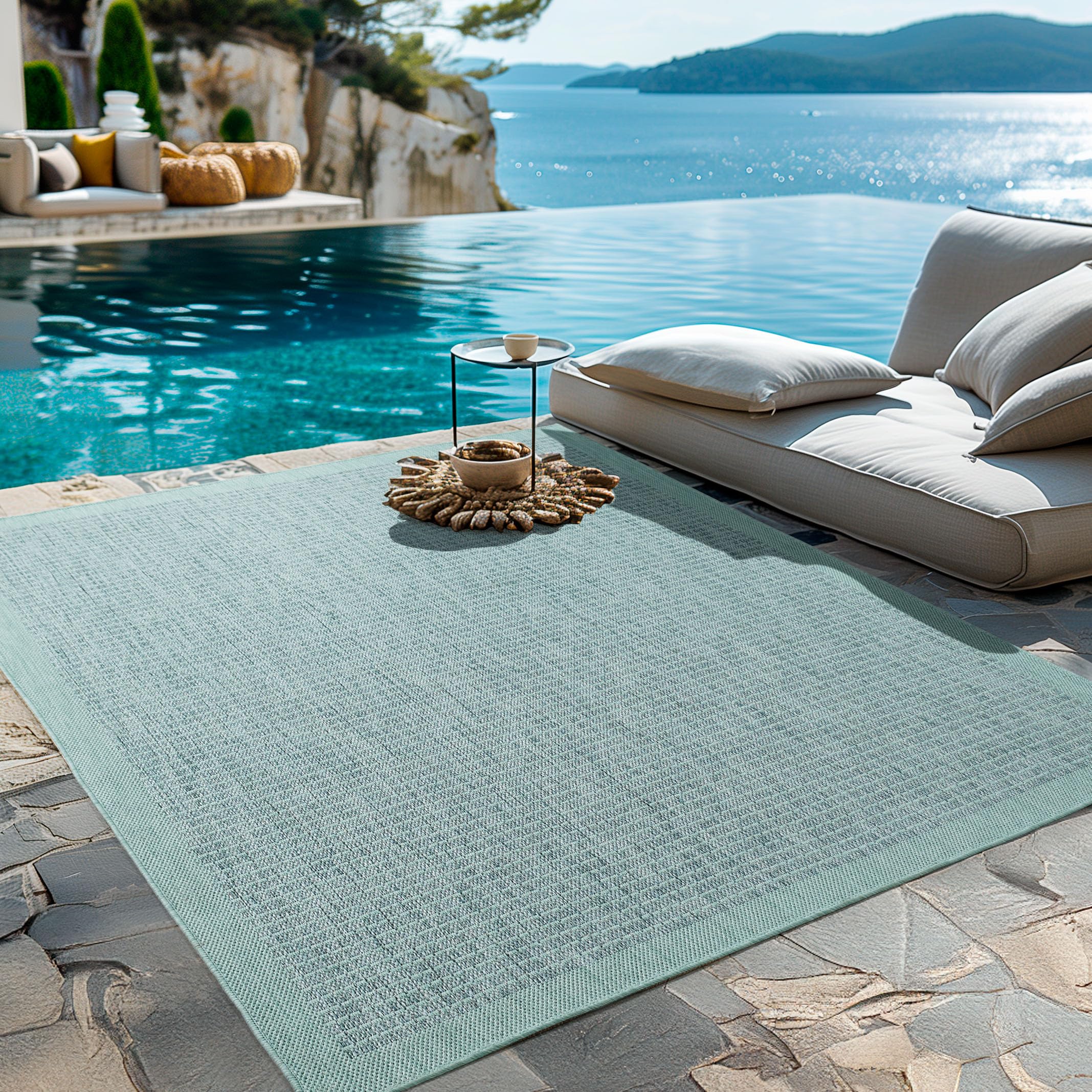 Homebyhome Outdoor-Teppich Flachgewebe Wetterfest Einfarbig Küchenteppich Balkon Terrassen Garten Wohnzimmer Teppich