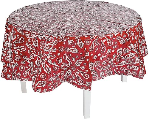 Fun Express Mantel redondo desechable con bandana roja, plástico, suministros para fiestas