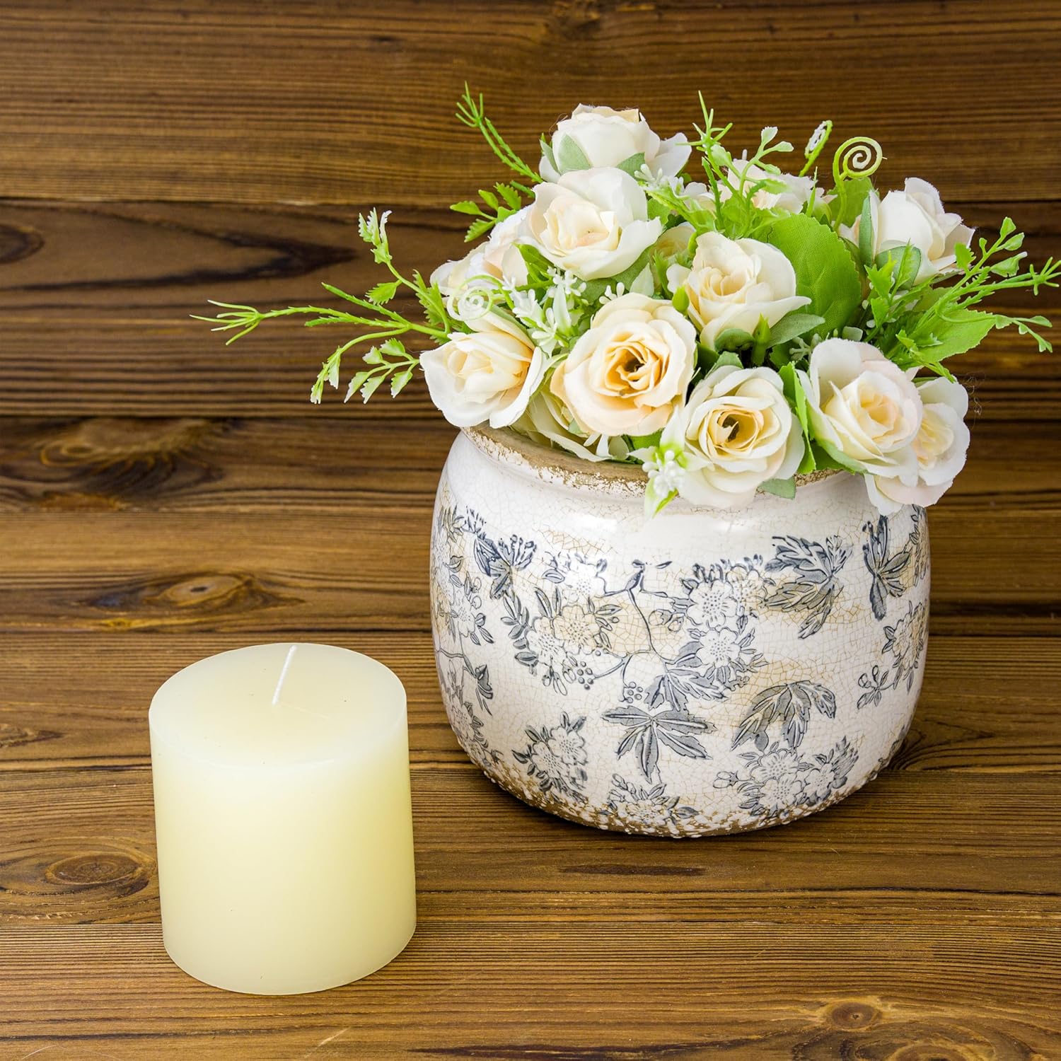 Dosayes Vintage Ceramic Ice Crack Flower Pot with Drainage Holes, Country Rustic Planters for Indoor and Outdoor,Tuscan Decor,Home,Living Room, Garden Decor, Gardening Gift (Farmhouse)
