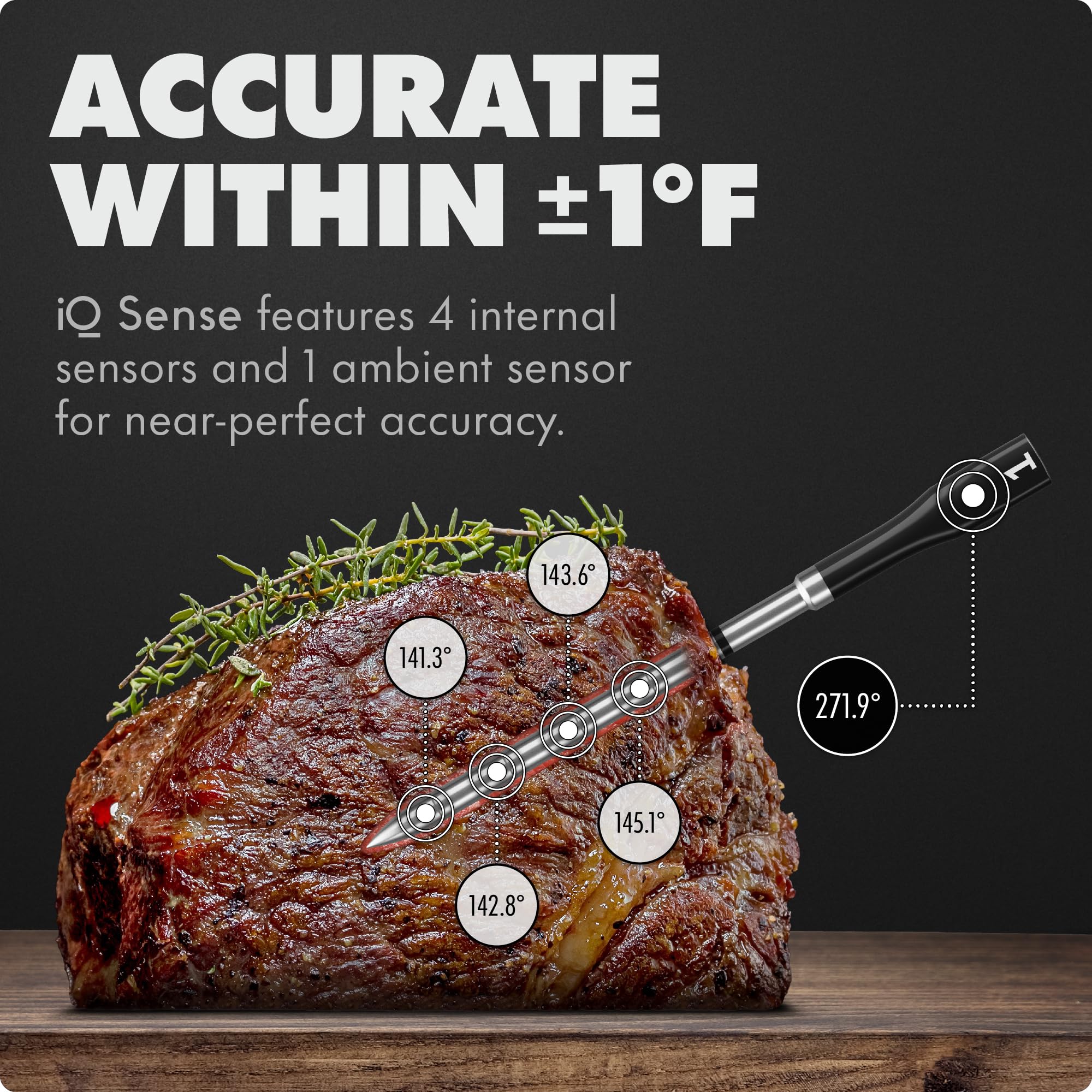 CHEF iQ Sense | Smart Wireless Meat Thermometer | 2 Ultra-Thin Probes | WiFi Unlimited Range | 1000°F Heat Safe | 5 Sensors | BBQ, Grill, Oven, Smoker, Air Fryer | Gen3
