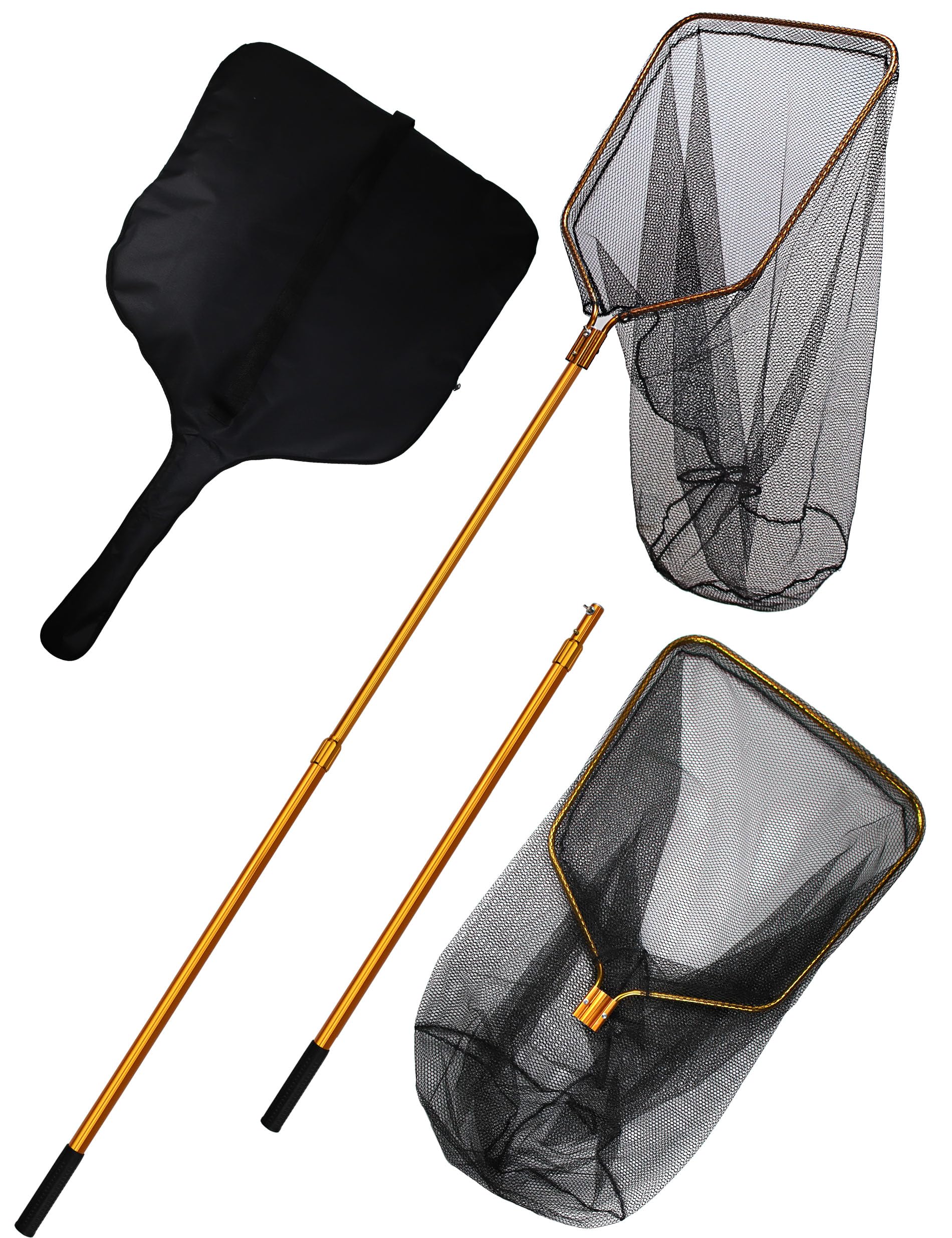 Beoccudo Large Saltwater Fishing Net Rubber Fishing Nets with Telescoping Handle Big Fish Landing Nets Kayak Fishing Net with Carrying Bag Catch & Release Net Extends to 70.8-105in, Net Depth 37in