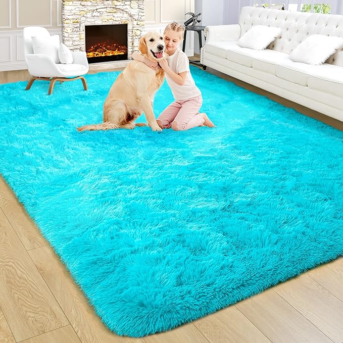 Noahas Fluffy Teal Blue Rug for Living Room 8x10 Area Rugs