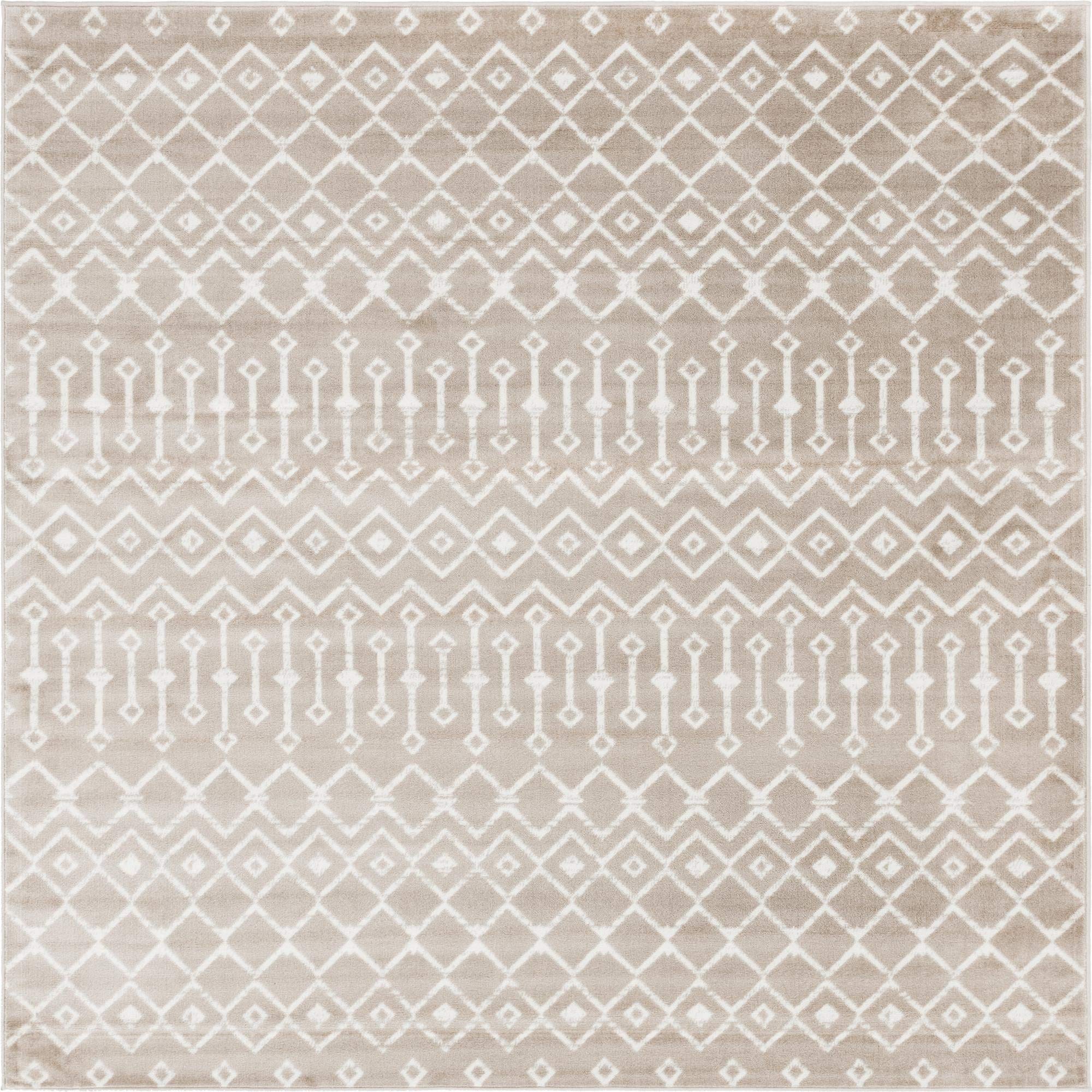Rugs.com Geometric Kasbah Trellis Collection Rug – 8' Square Beige Low Pile Rug Perfect for Living Rooms, Kitchens, Entryways