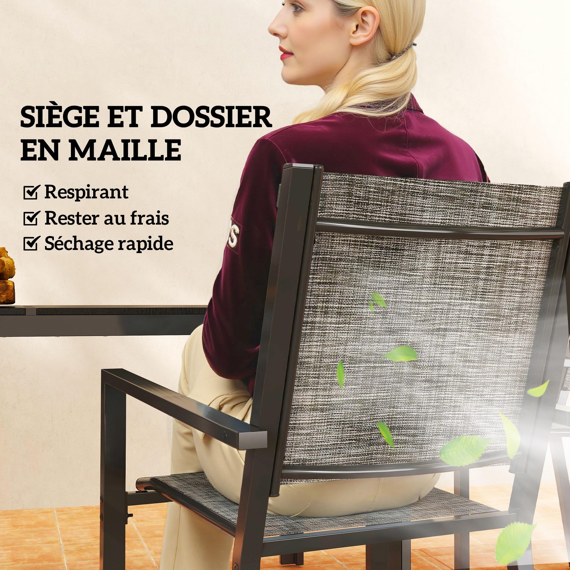 Outsunny Salon de Jardin extérieur 7 pièces, Table de Jardin extérieure avec 6 chaises empilables, Plateau à Lattes 150 cm, Structure en Acier Anti-Rouille, mobilier de Jardin, terrasse, Patio, Noir