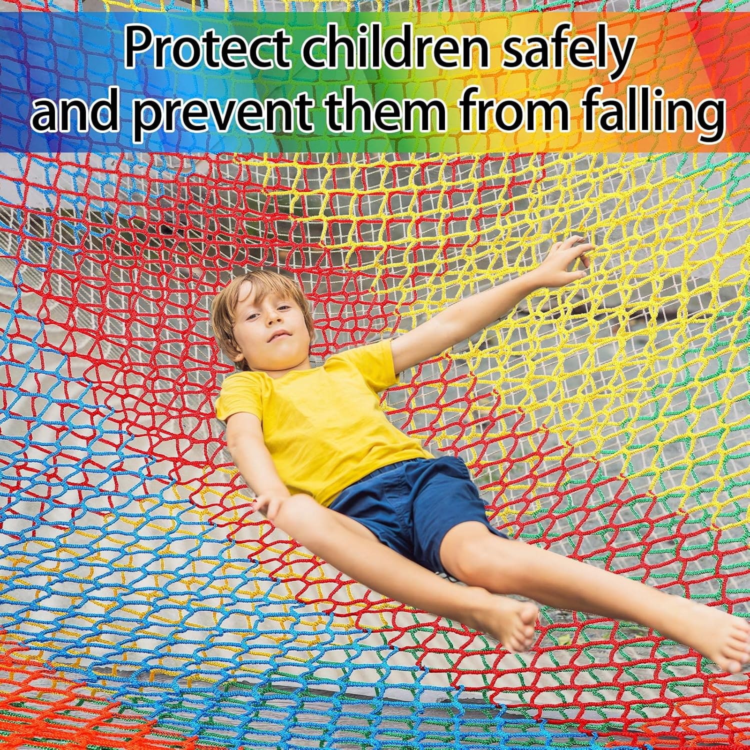 Climbing Cargo Net 6.5 x 9.8 ft Large Kids Backyard Climbing Net Double Layers Playground Safety Net with Storage Bag for Monkey Bar, Treehouse Accessories (Rainbow Colors)
