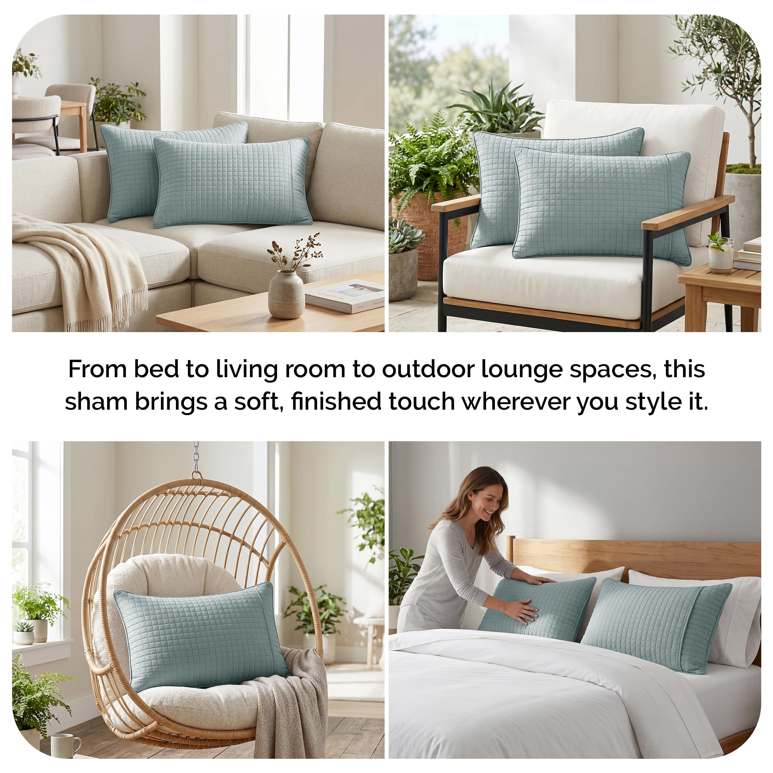 Southshore Fine Living, Inc. Set di 2 federe decorative blu per cuscini king size, 50,8 x 91,4 cm, per cuscini king size, qualità alberghiera, federe trapuntate da abbinare al set di trapunte, blu