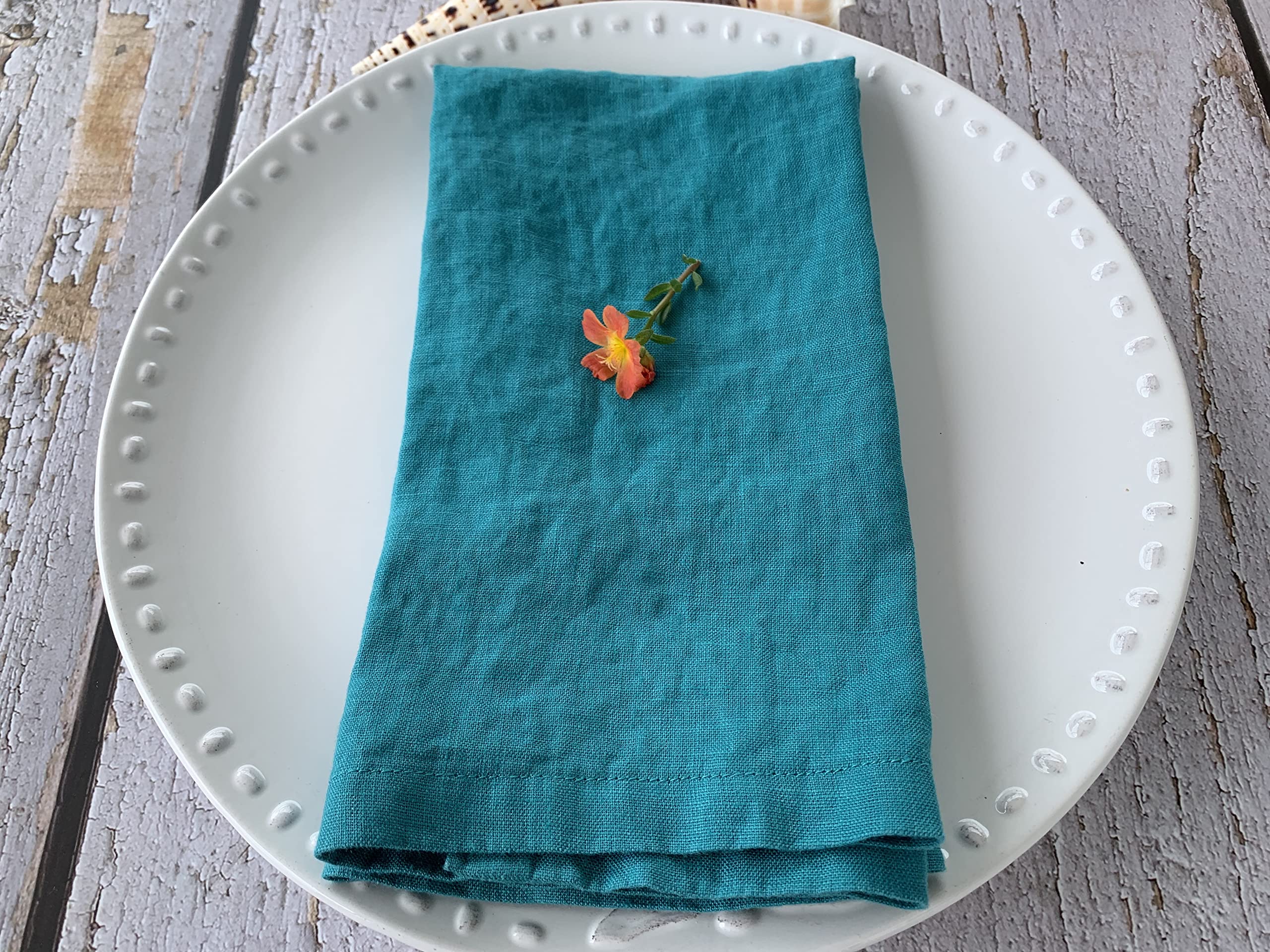 Linen Napkins –100% French Flax – Stonewashed Pure Linen Cloth Napkins - Size 18 Inch x 18 Inch – Set of 4, Tropics (Tropical Teal)